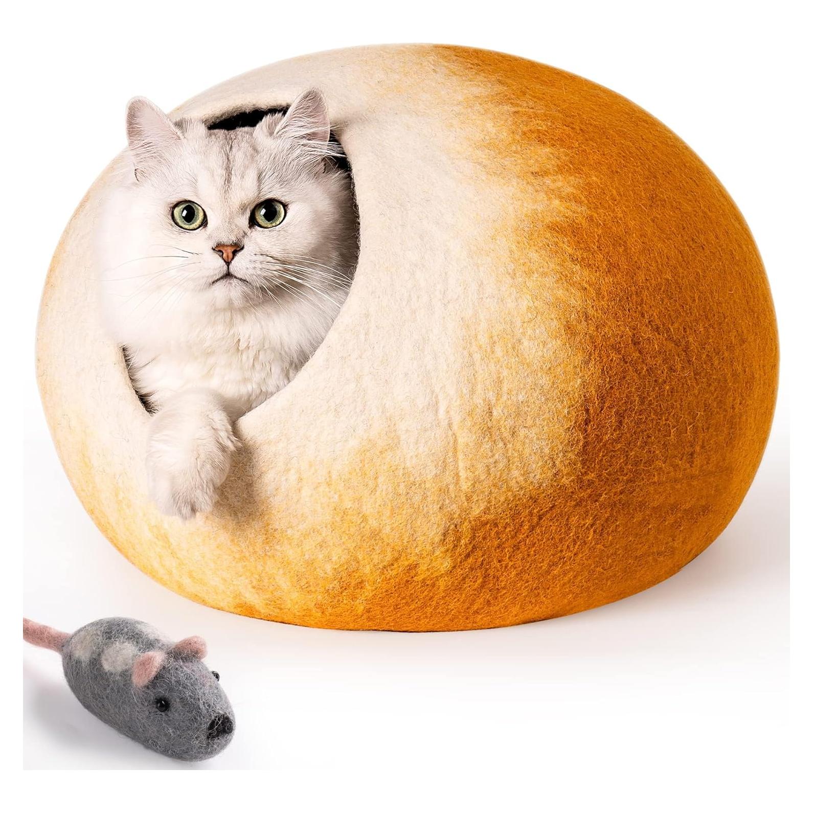 Cueva para Gatos Hecha a Mano MEWOOFUN Amarillo/Blanco 45x30cm