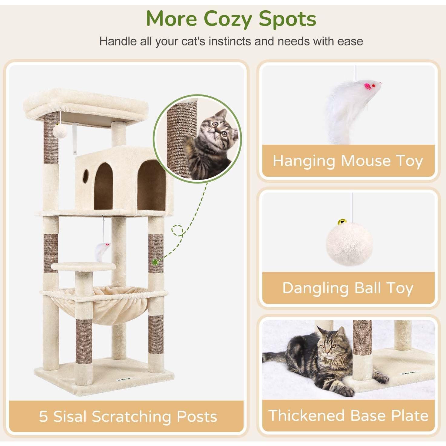 Torre de Árbol para Gatos Globlazer F53 135cm Beige con Rascador