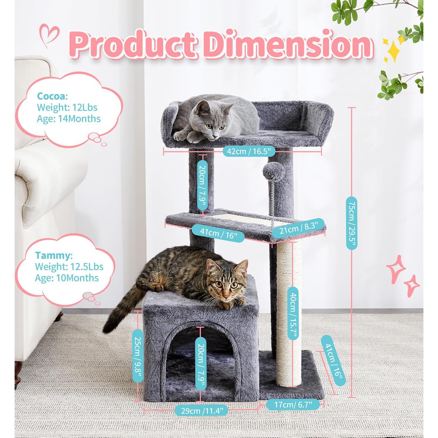 Árbol para Gatos Made4Pets 73.66 cm Gris Oscuro con Rascador