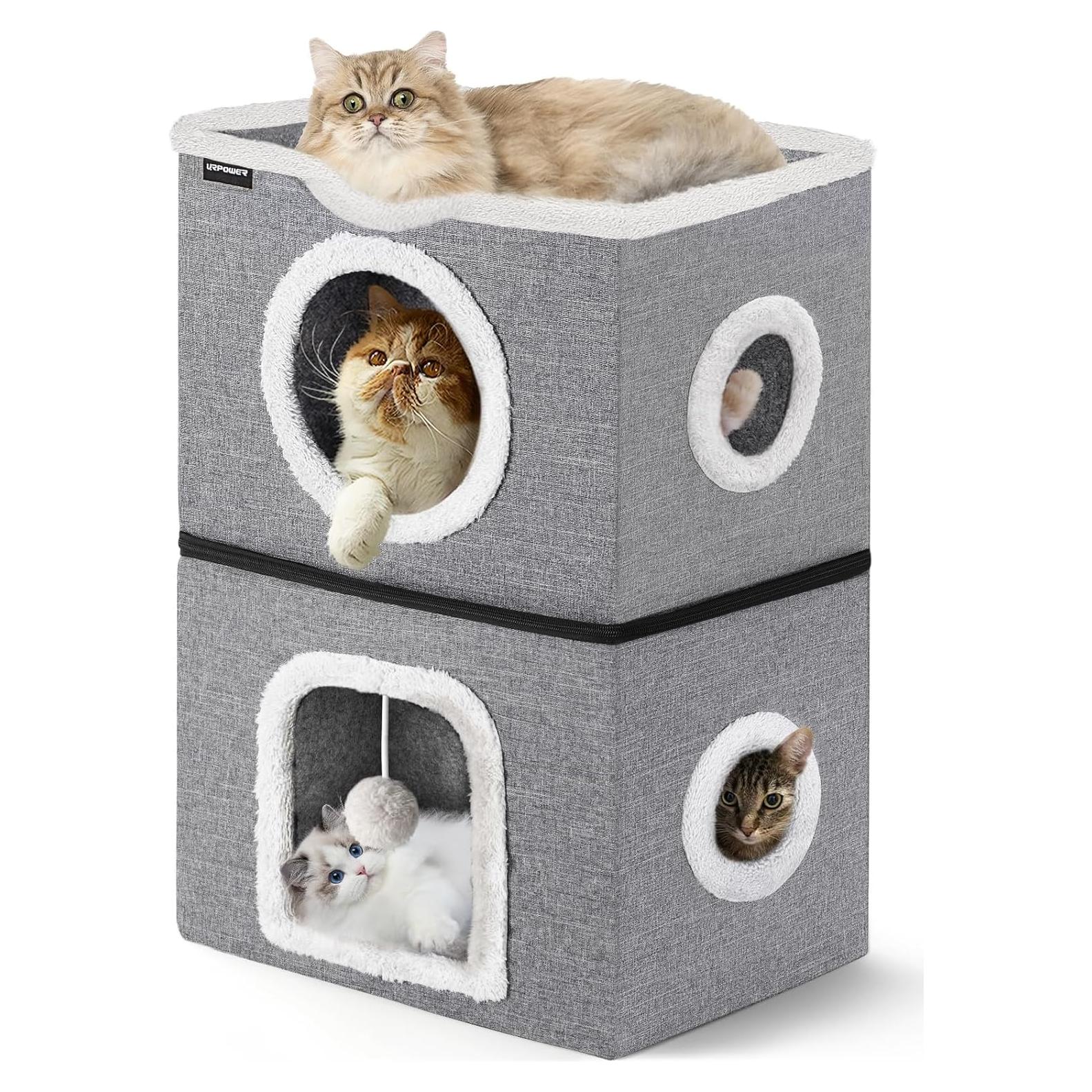 Cama para Gatos URPOWER de 2 Niveles con Escondite y Juguete