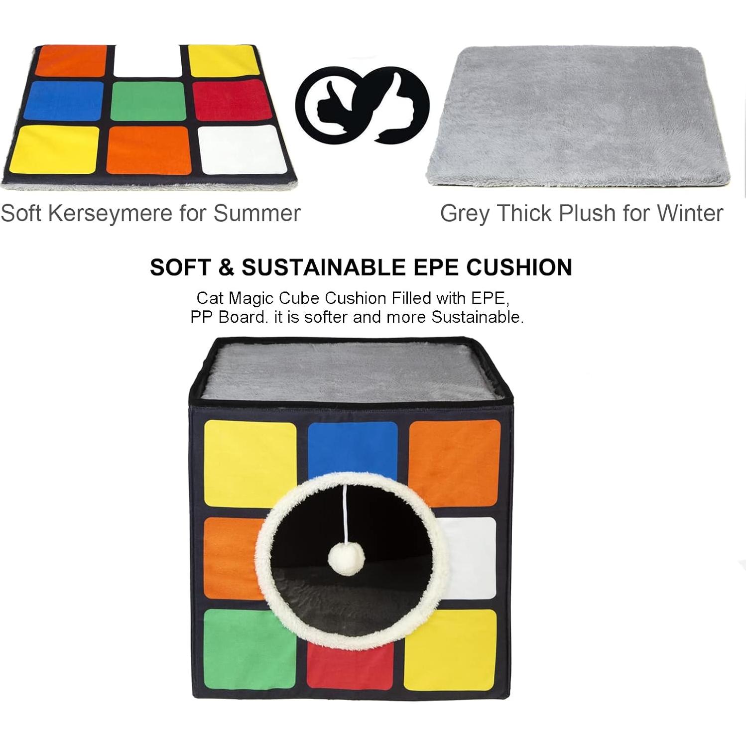 Casa de Gato LUCKITTY Grande con Cojines Reversibles y Juguete