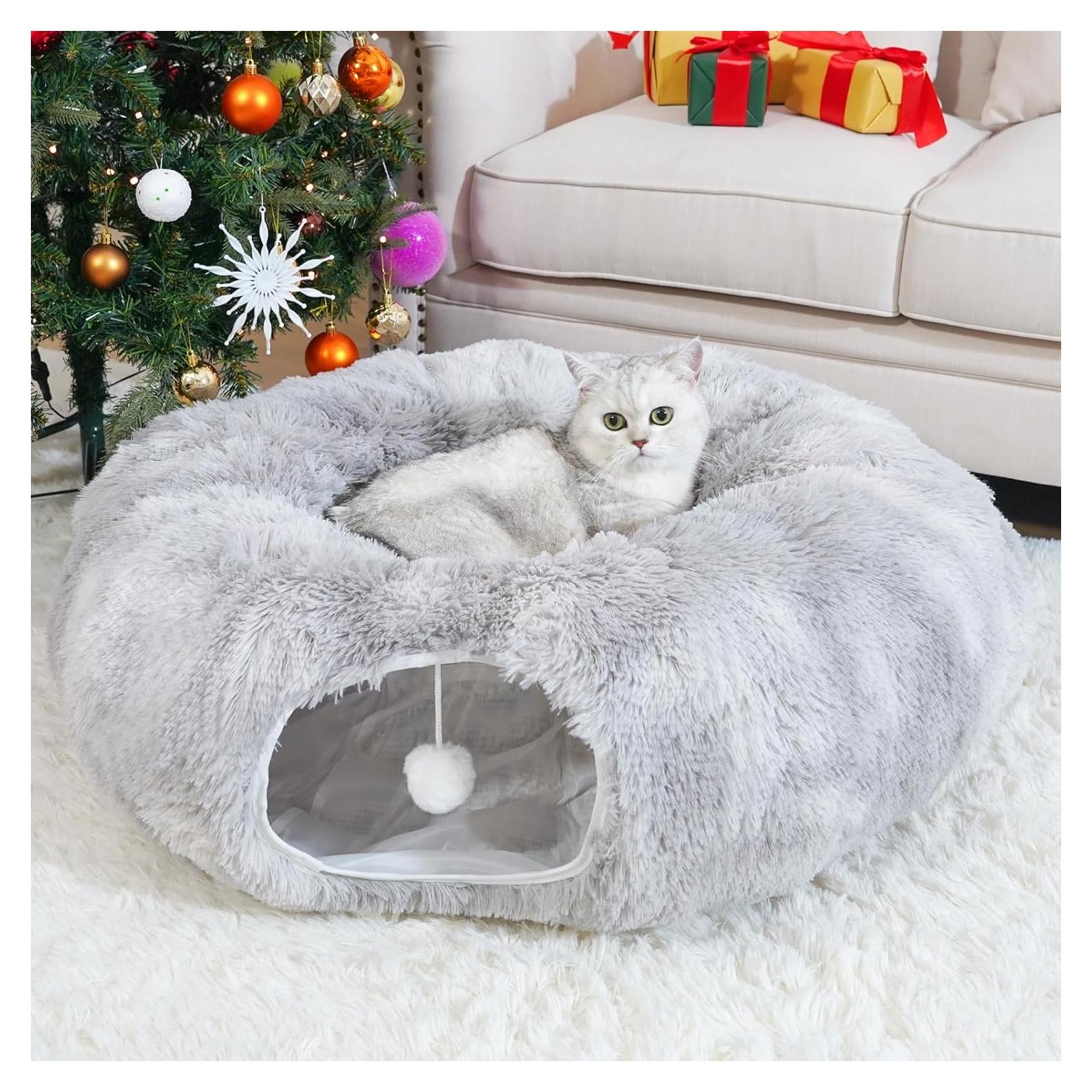 Cama túnel para gatos OOZAZEMM gris con cojín lavable 83.82 cm