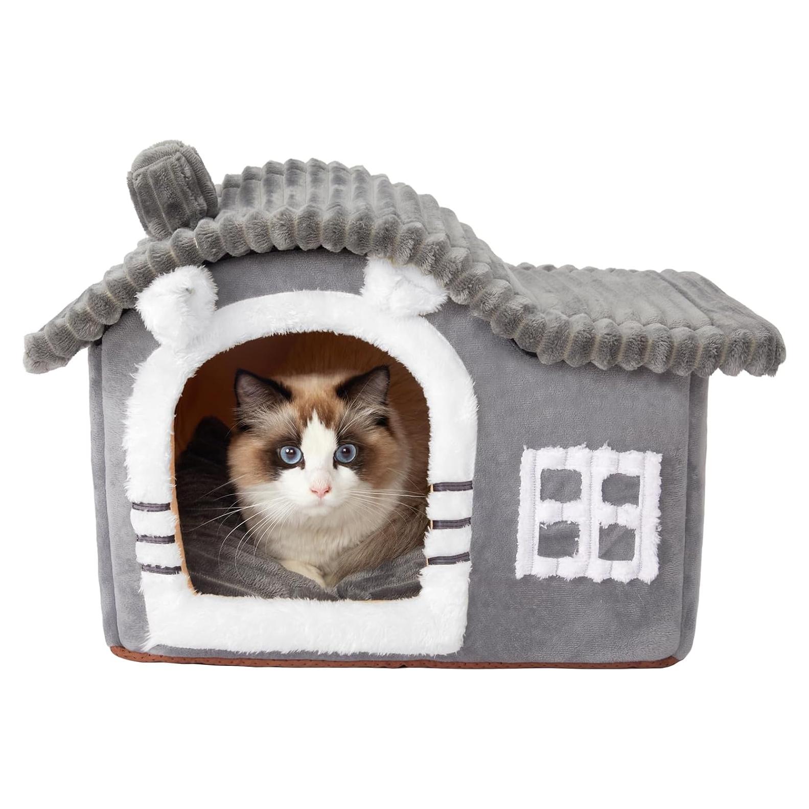 Casa de Gato Suave Jiupety Mediana Gris para Gatos 1.4-4.5 kg