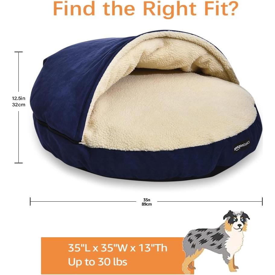 Cama Cueva para Mascotas Amazon Basics Grande 88.9x88.9cm Azul