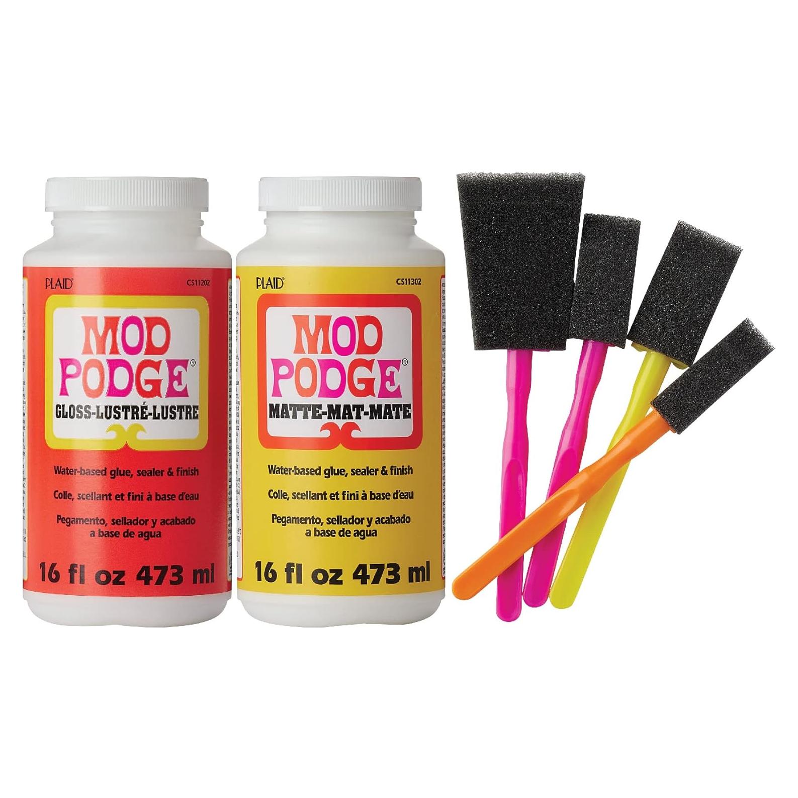 Kit Decoupage Mod Podge 2x16oz Mate y Brillante + 4 Pinceles