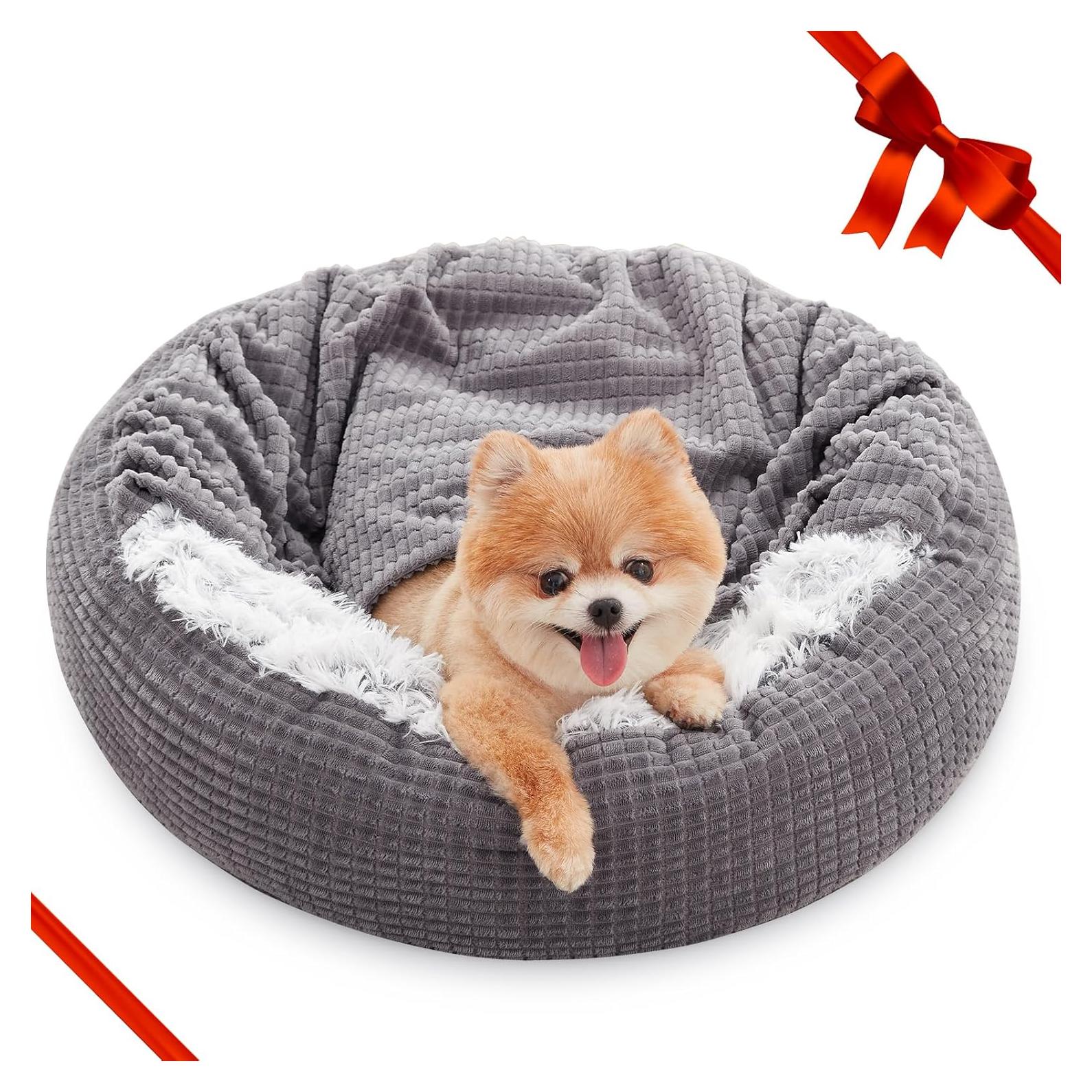 Cama Redonda para Perros Pequeños MIXJOY 58cm con Manta