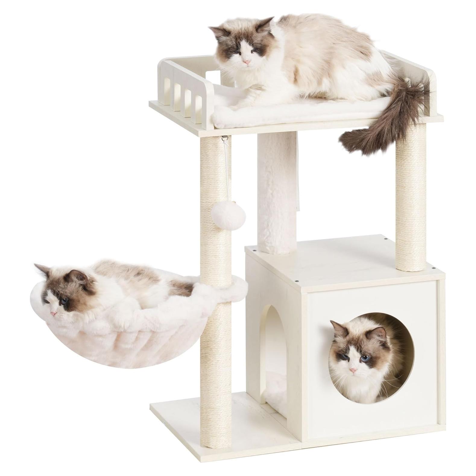 Árbol para Gatos Heybly HCT007SWT, Torre de Madera 72 cm