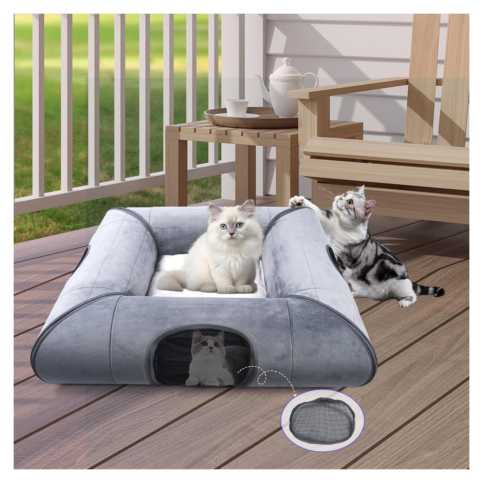 Cueva de Gato Moysoon con Puerta y Túnel Desmontable Gris