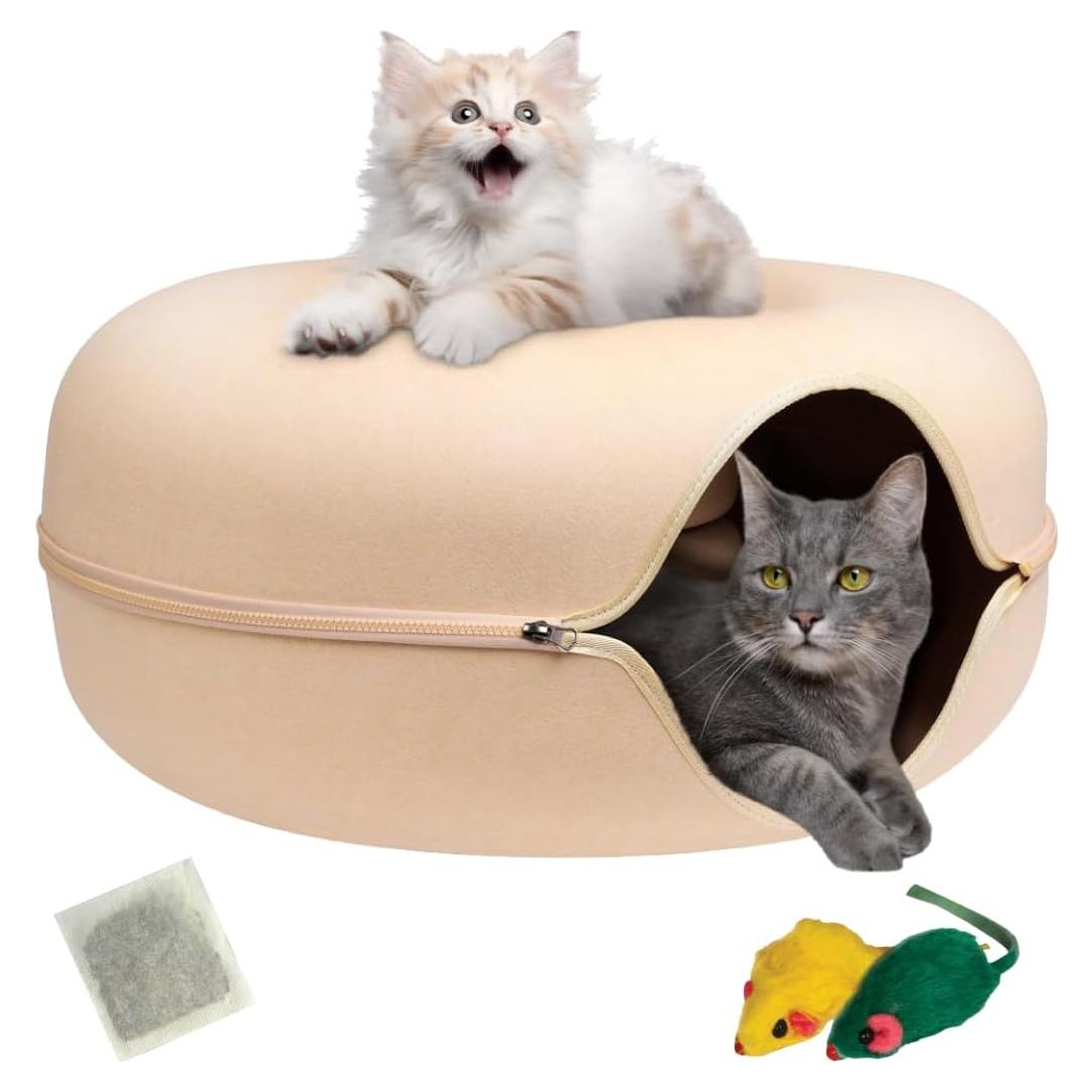Cama Túnel Donut para Gatos Laluz 2021 Grande Beige 60x60 cm