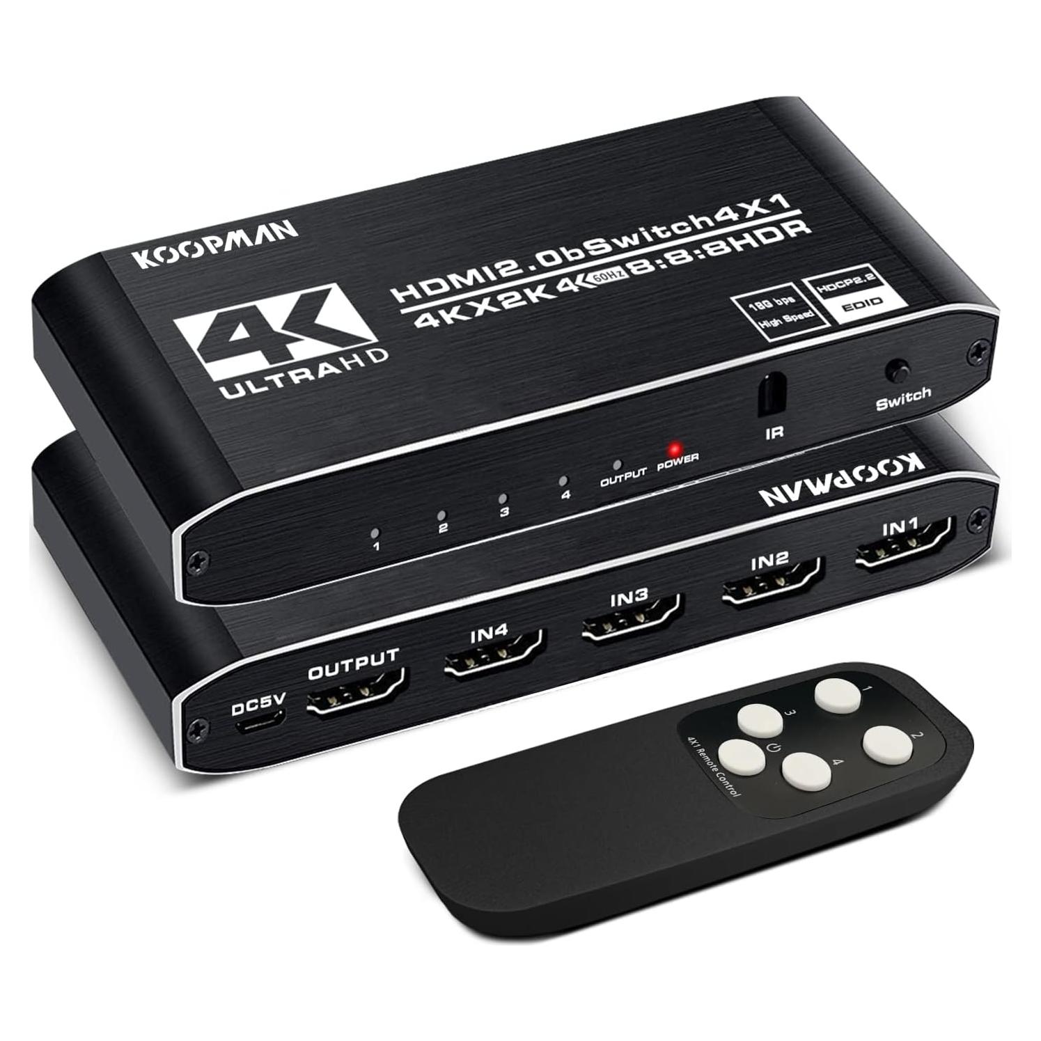 Conmutador HDMI 4K Koopman MOSOY 4 Puertos Control Remoto