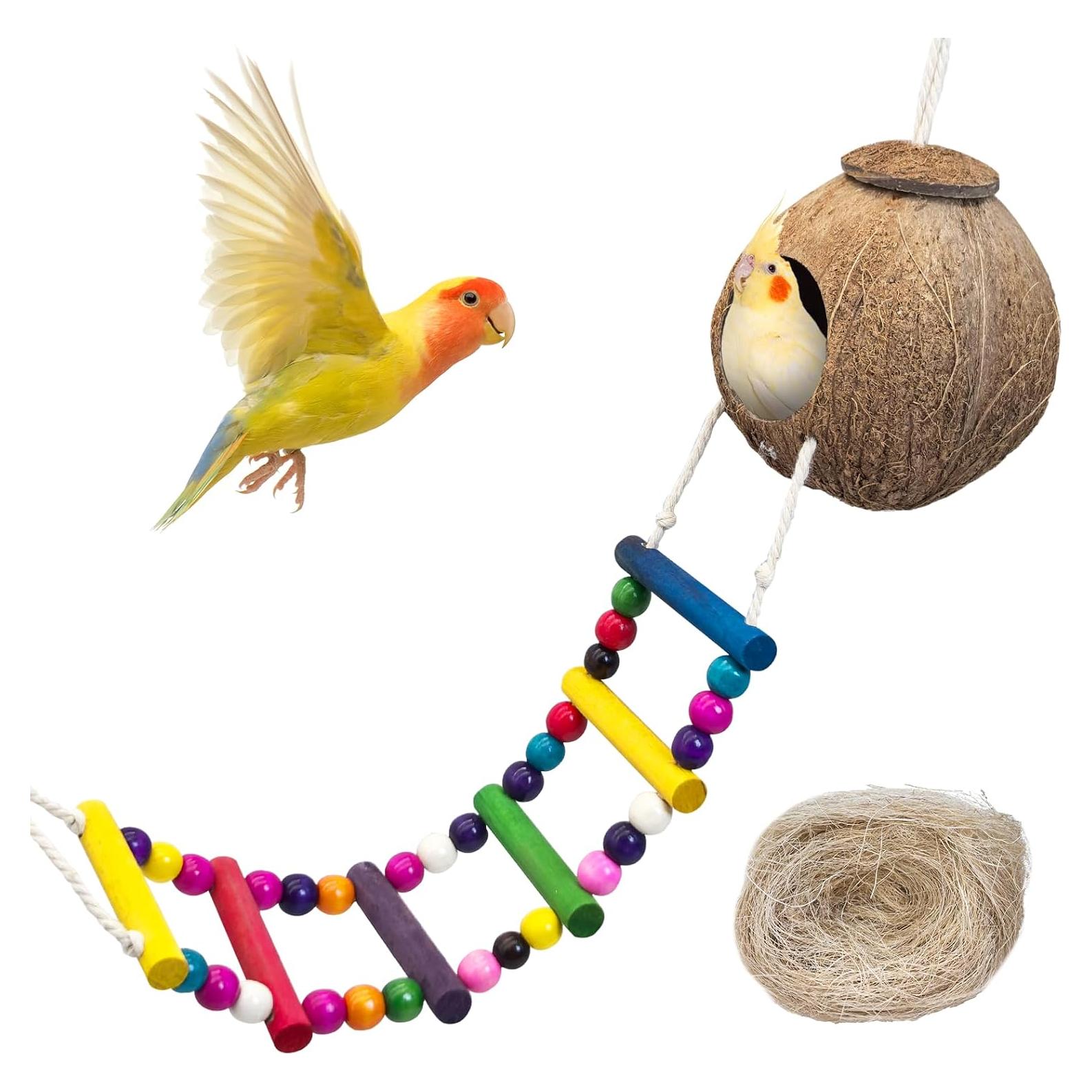 Nido de Pájaro de Coco PINVNBY con Escalera y Columpio