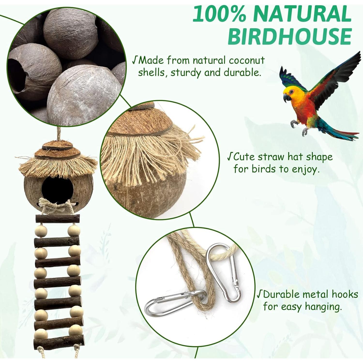 Casa para pájaros colgante Tfwadmx con escalera de coco 20cm