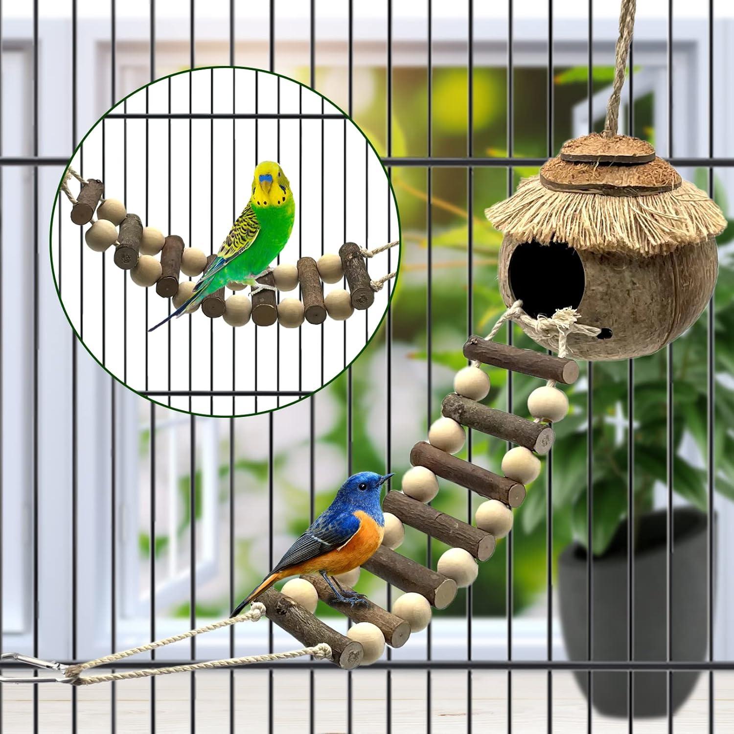 Casa para pájaros colgante Tfwadmx con escalera de coco 20cm