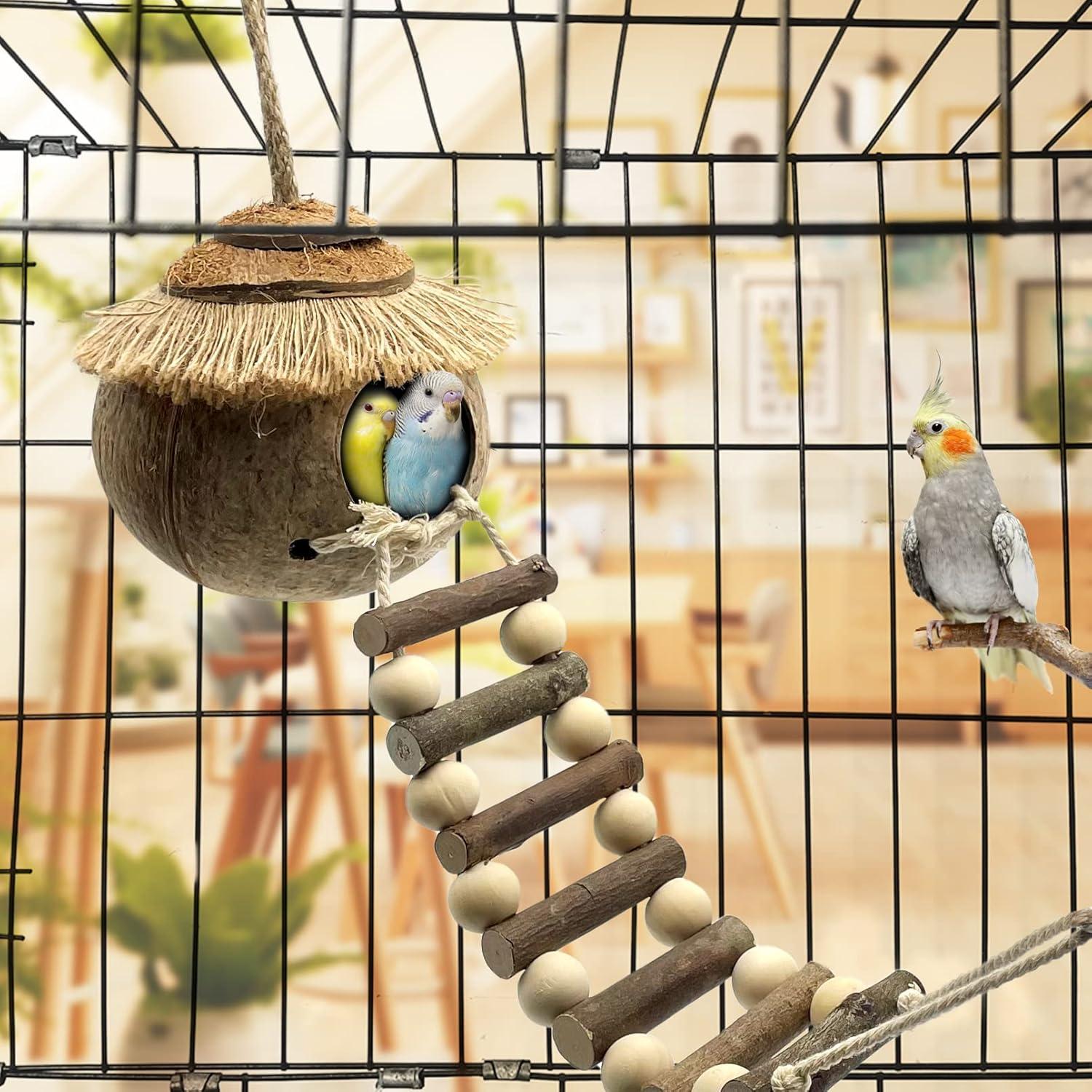 Casa para pájaros colgante Tfwadmx con escalera de coco 20cm