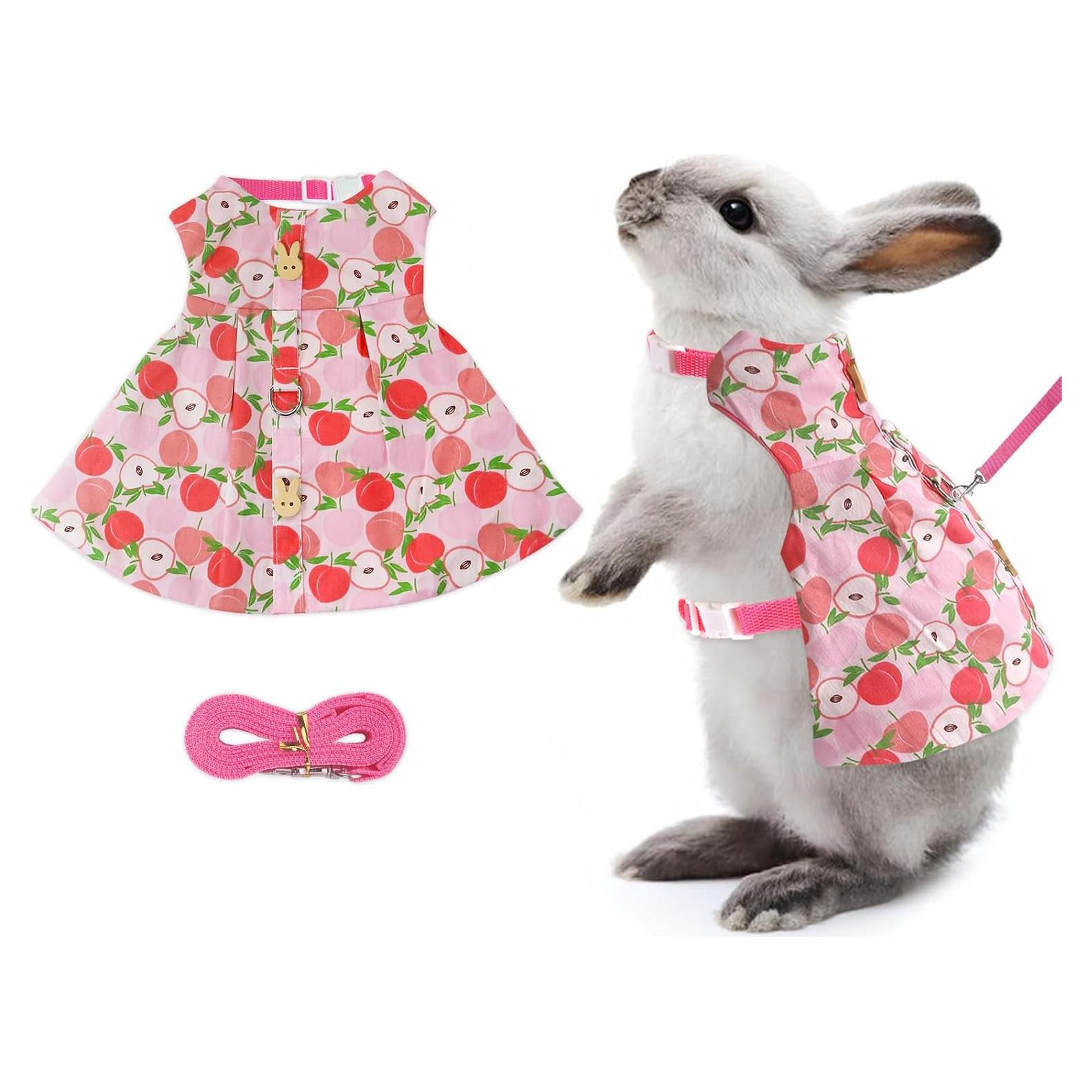 Arnés y Vestido para Conejo Durazno Disfraz Mascotas Pequeñas