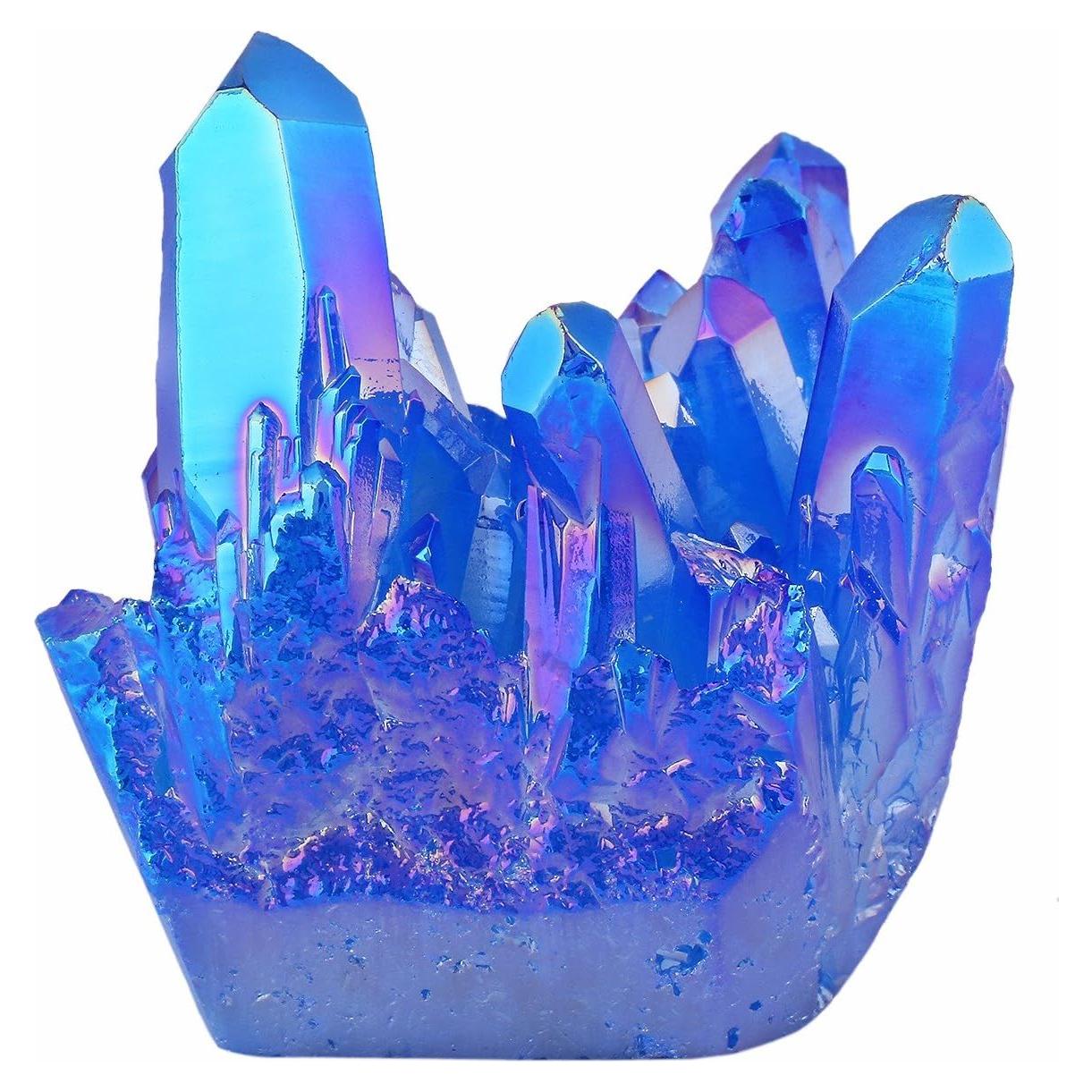 Geoda de Cristal de Roca Natural Recubierta de Titanio Azul - Mookaitedecor