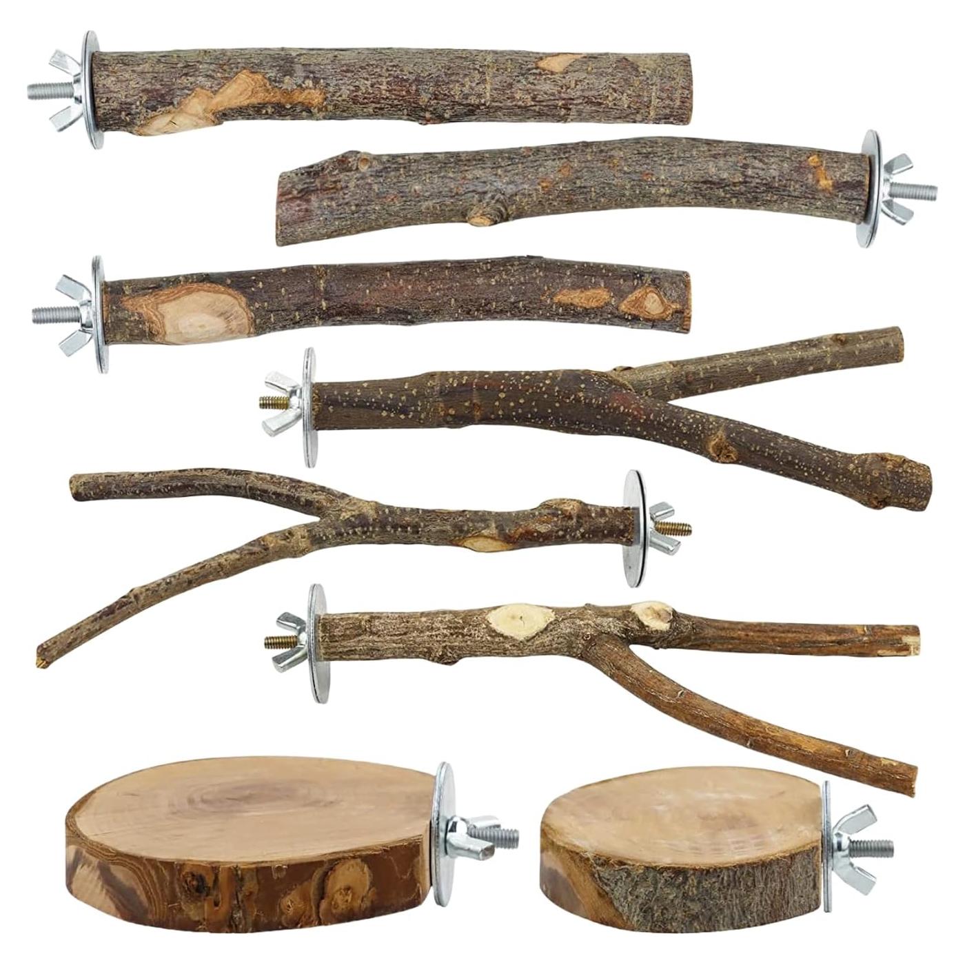Juego de 8 Perchas de Madera Natural para Aves Rliguanrui