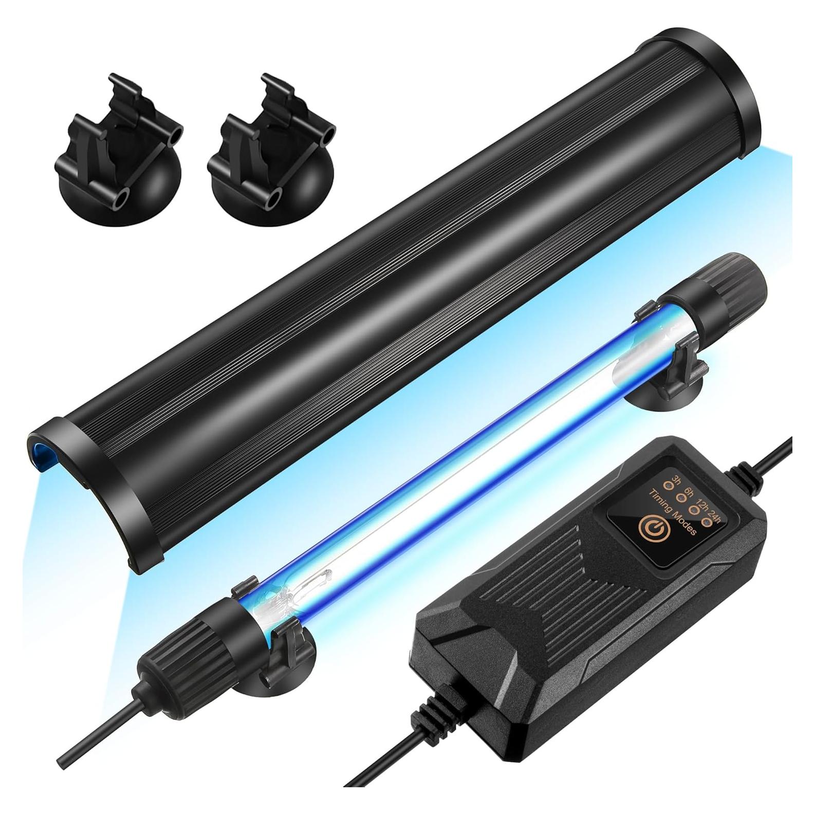Luz UV para Acuario Qualirey 11W con Temporizador y Capucha