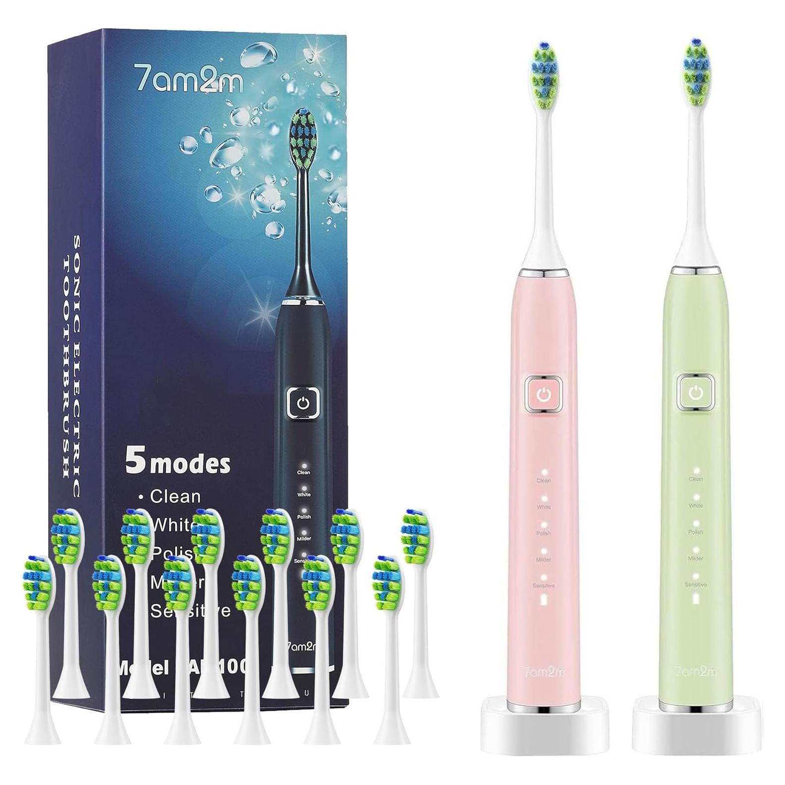 Juego de cepillos de dientes eléctricos 7AM2M 2 unidades con 12 cabezales