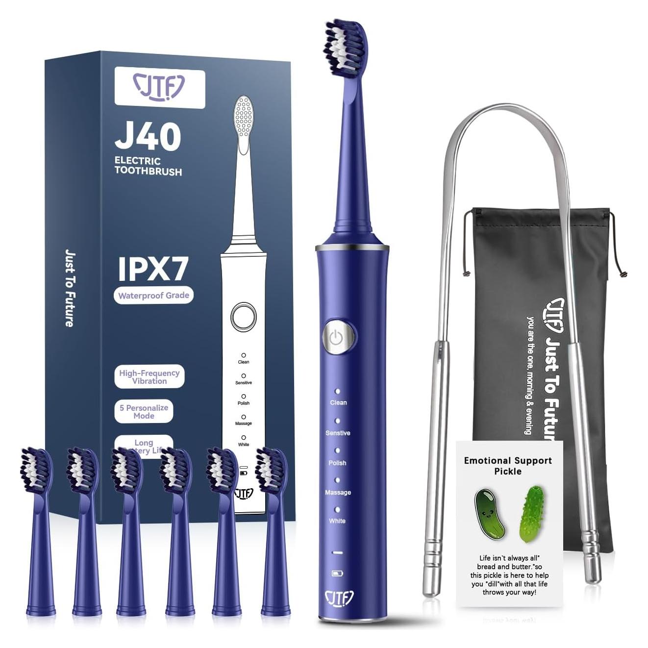 Cepillo de dientes eléctrico JTF azul con 6 cabezales y 5 modos