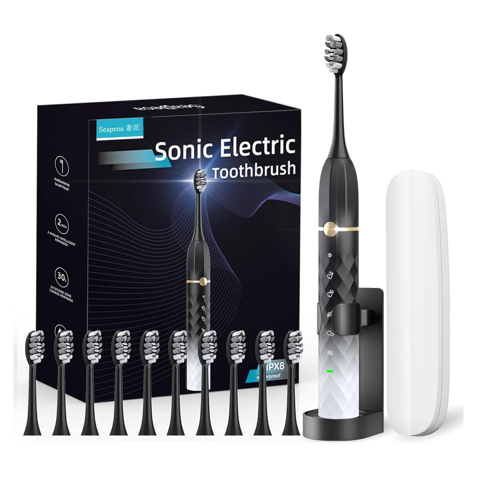 Cepillo de Dientes Eléctrico Seapeoa con 10 Cabezas y Estuche