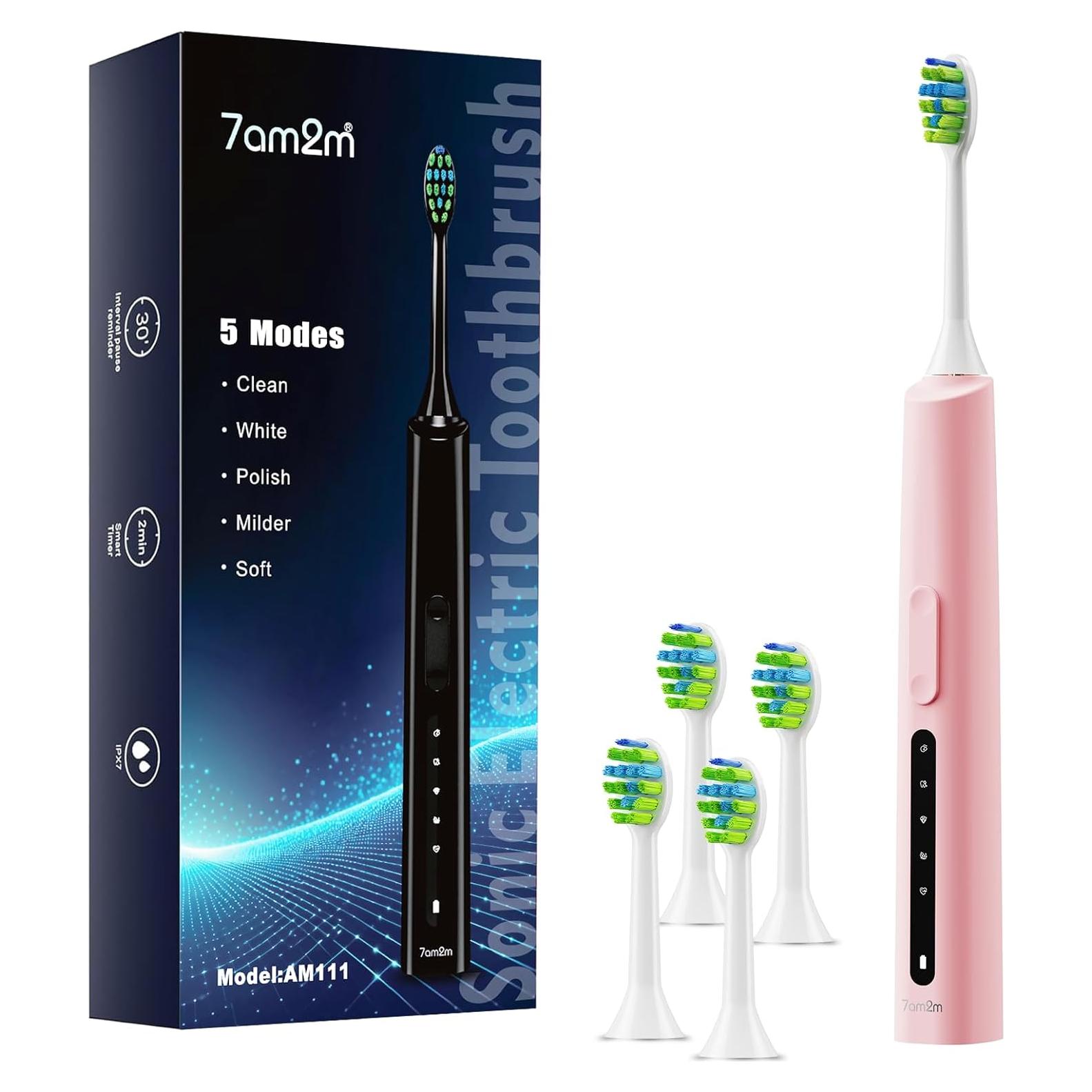 Cepillo de Dientes Eléctrico 7AM2M Rosa, 5 Modos, Carga Rápida