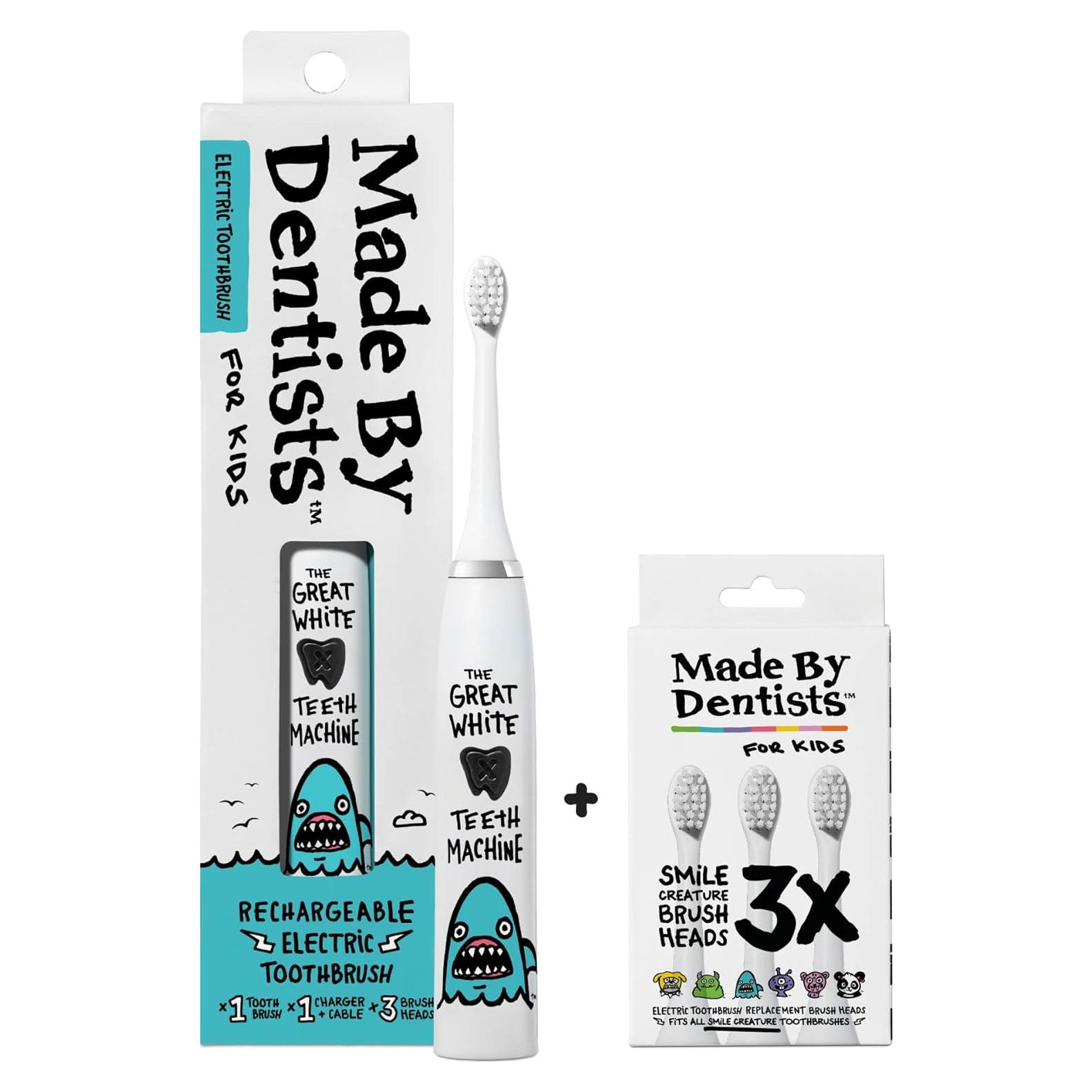 Cepillo de Dientes Eléctrico para Niños Tiburón - Recargable con 6 Cabezas