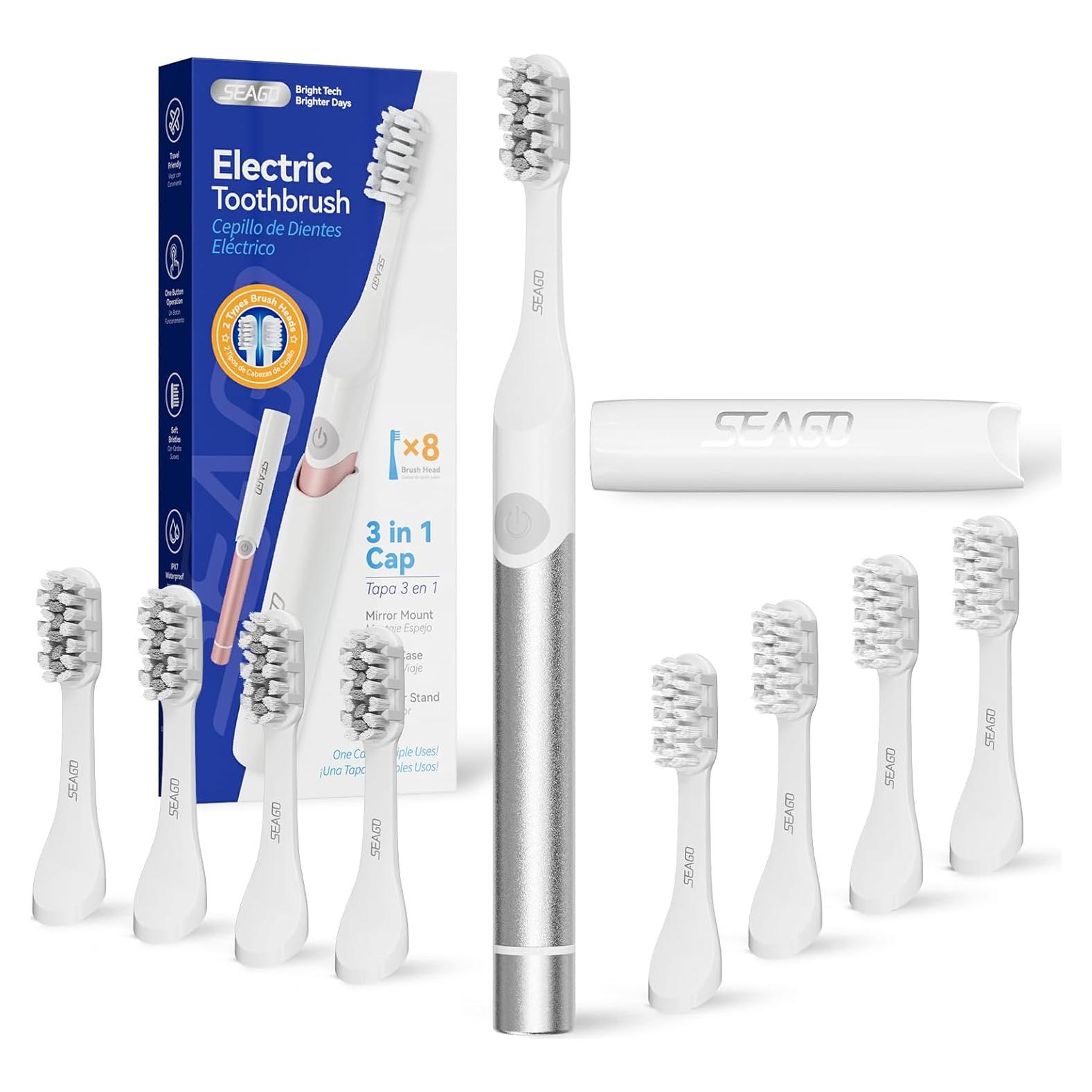 Cepillo de Dientes Eléctrico SEAGO Portátil con 8 Reemplazos