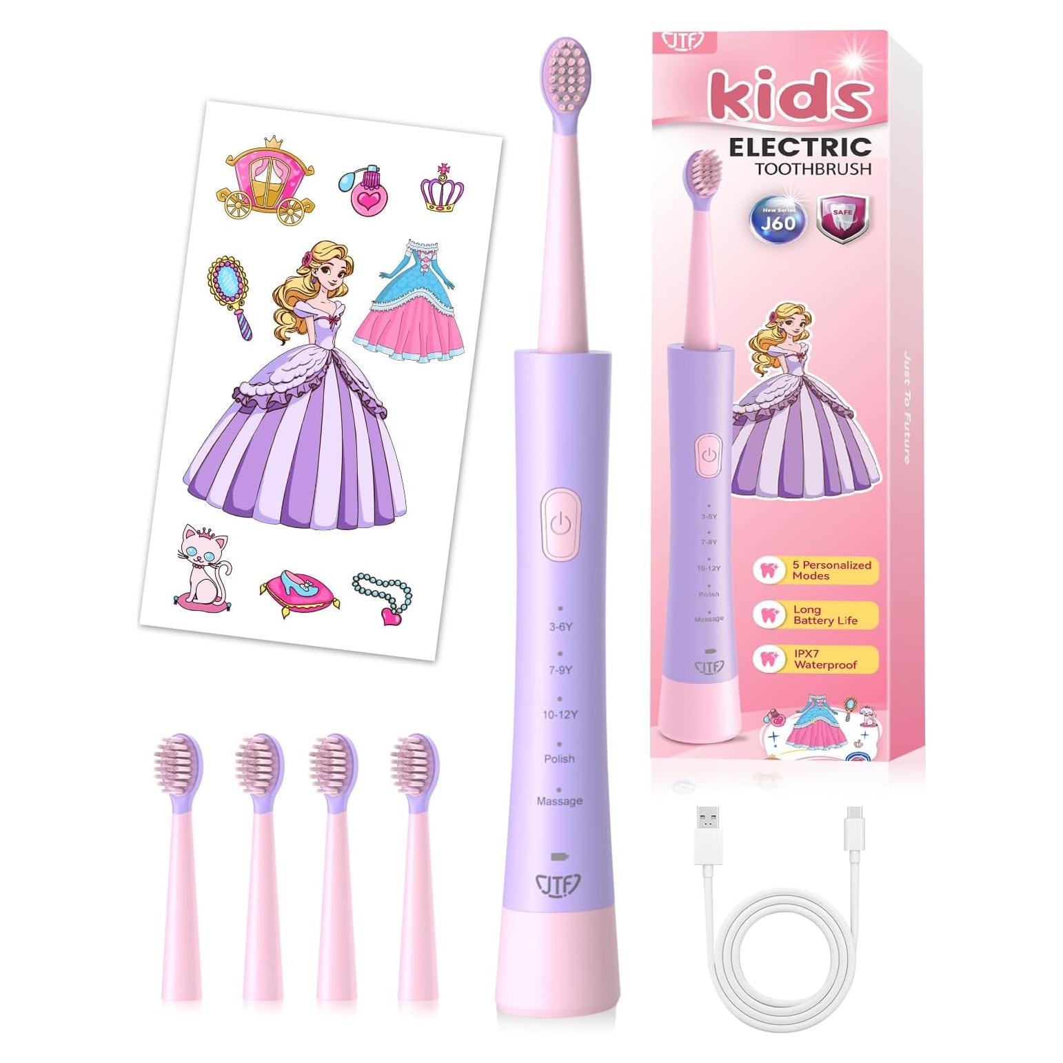 Cepillo de dientes eléctrico JTF para niños rosa recargable