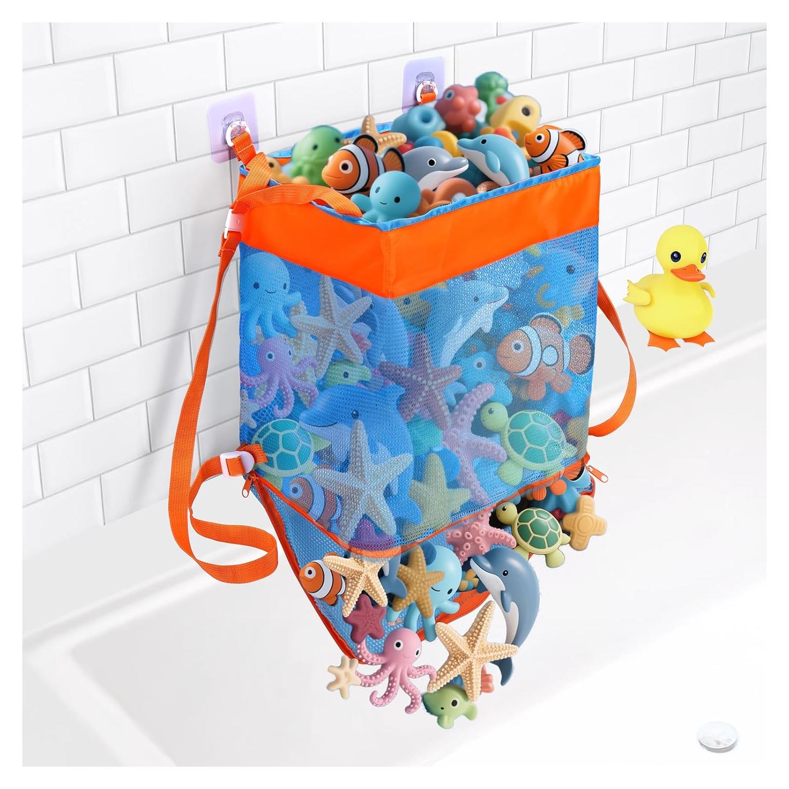 Bolsa de Almacenamiento de Juguetes de Baño 3 en 1 Naranja y Azul