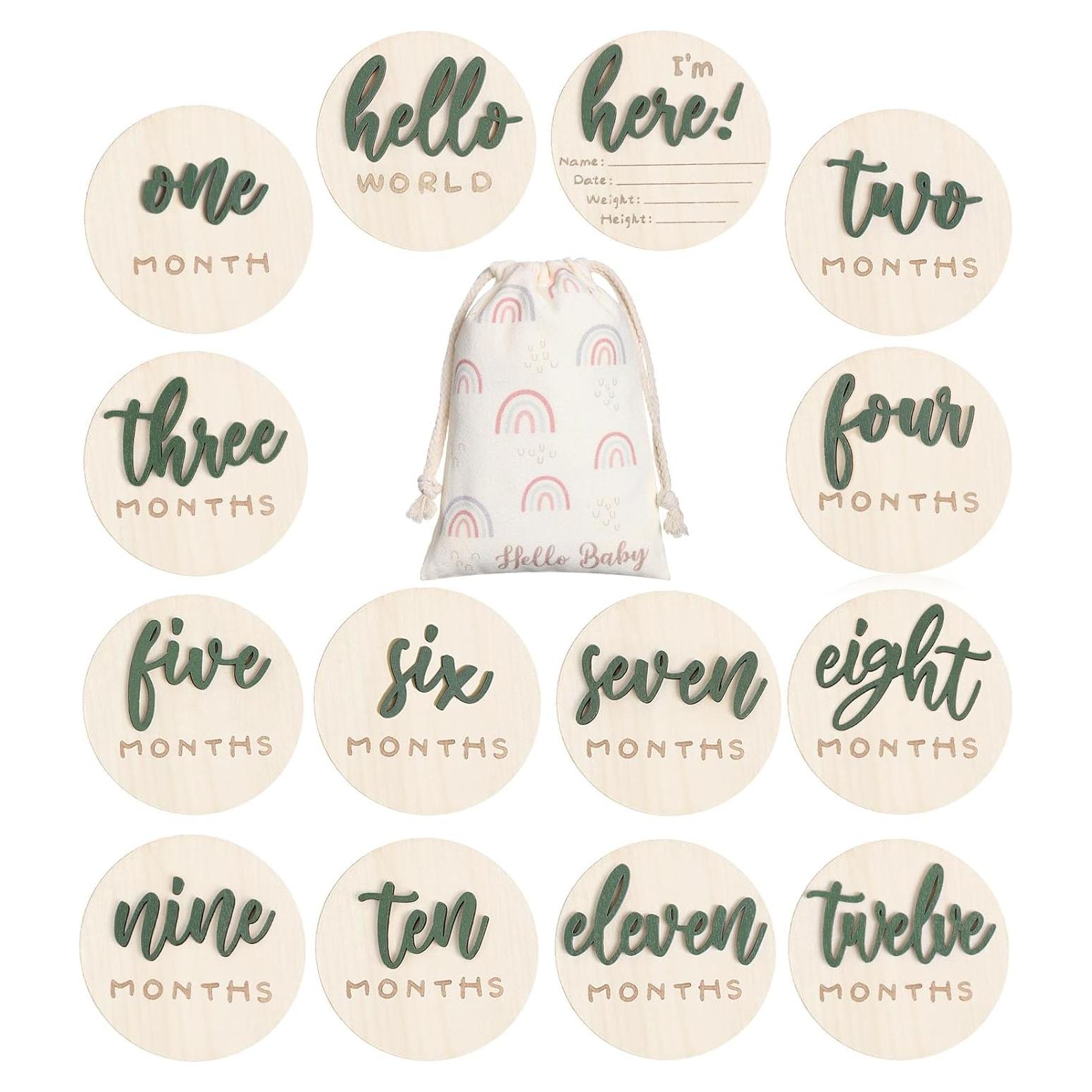 Tarjetas de Hitos Mensuales de Madera 3D Verde - 7 Piezas