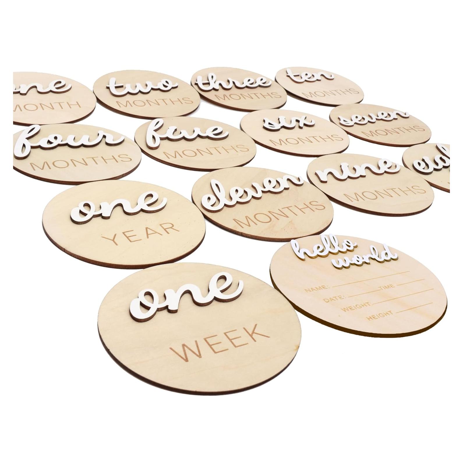 Tarjetas de Hito Mensual de Madera HJKlove - 14 Piezas 10 cm