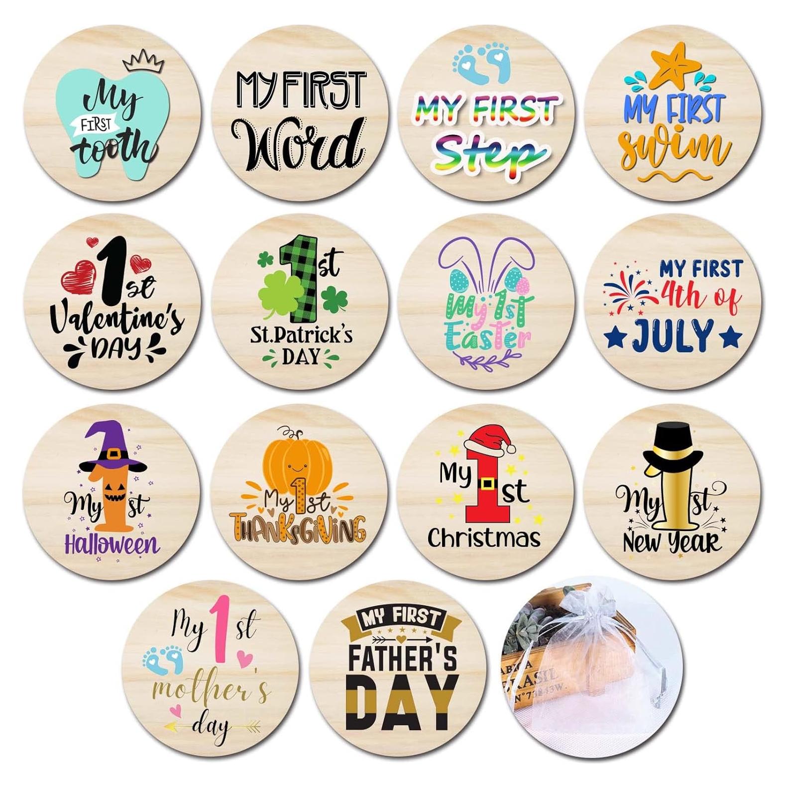 Tarjetas de Hitos Mensuales de Madera RORANIC - 7 Diseños