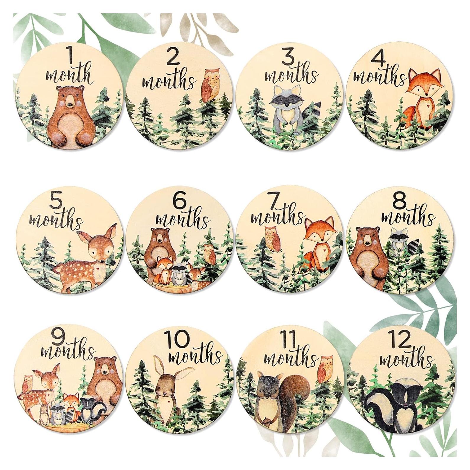 Tarjetas de Hitos Mensuales para Bebés Whaline - 12 Piezas Madera