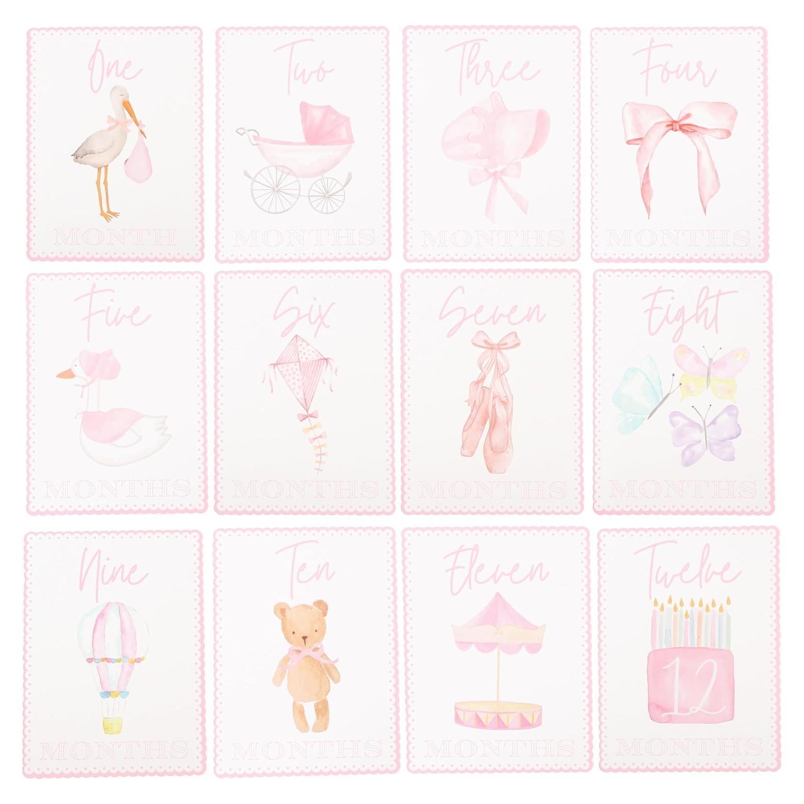 Tarjetas de Hito Mensuales WAUAO - Rosa, Accesorios para Fotos