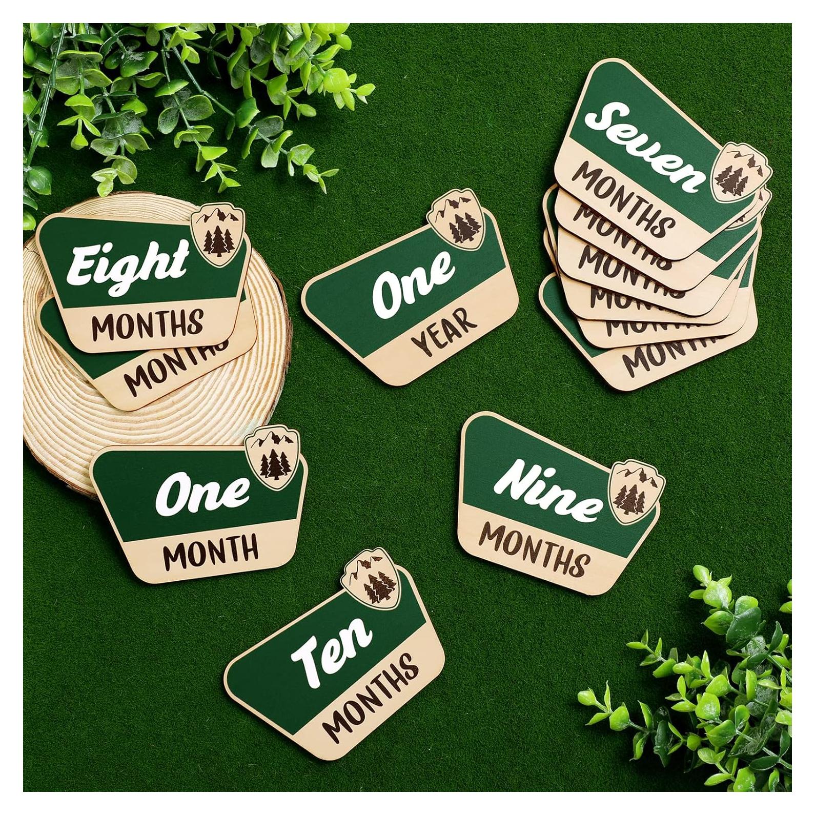 Tarjetas de Hitos Mensuales para Bebés Huray Rayho - 12 Pcs Madera