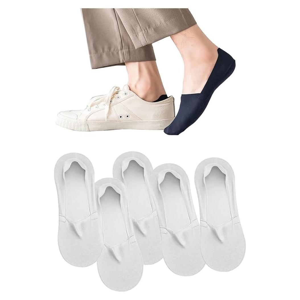Calcetines Invisibles Antideslizantes para Mujeres - 5 Pares Blancos