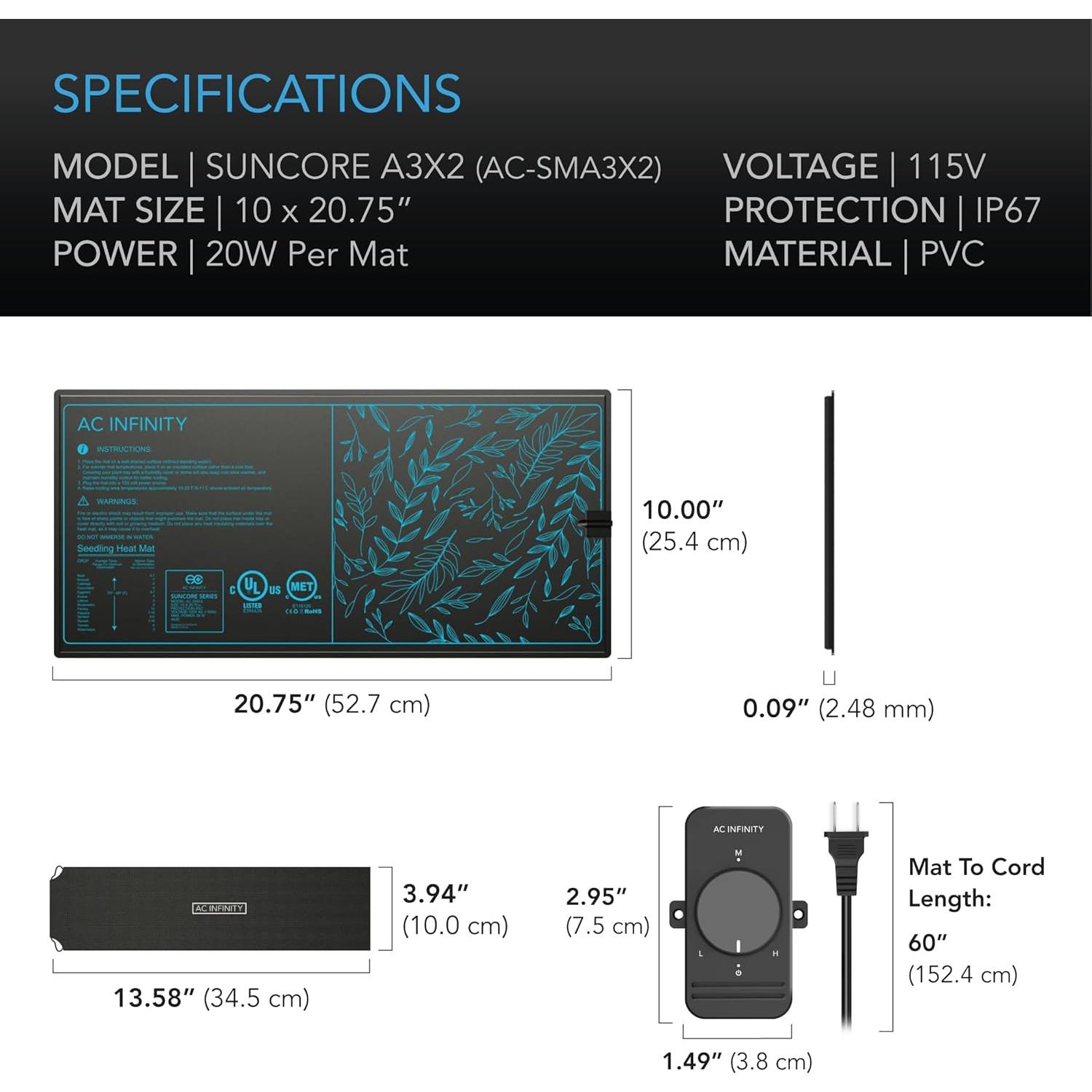 Alfombrillas de Calentamiento AC Infinity SUNCORE A3X2 52.7x25.4cm