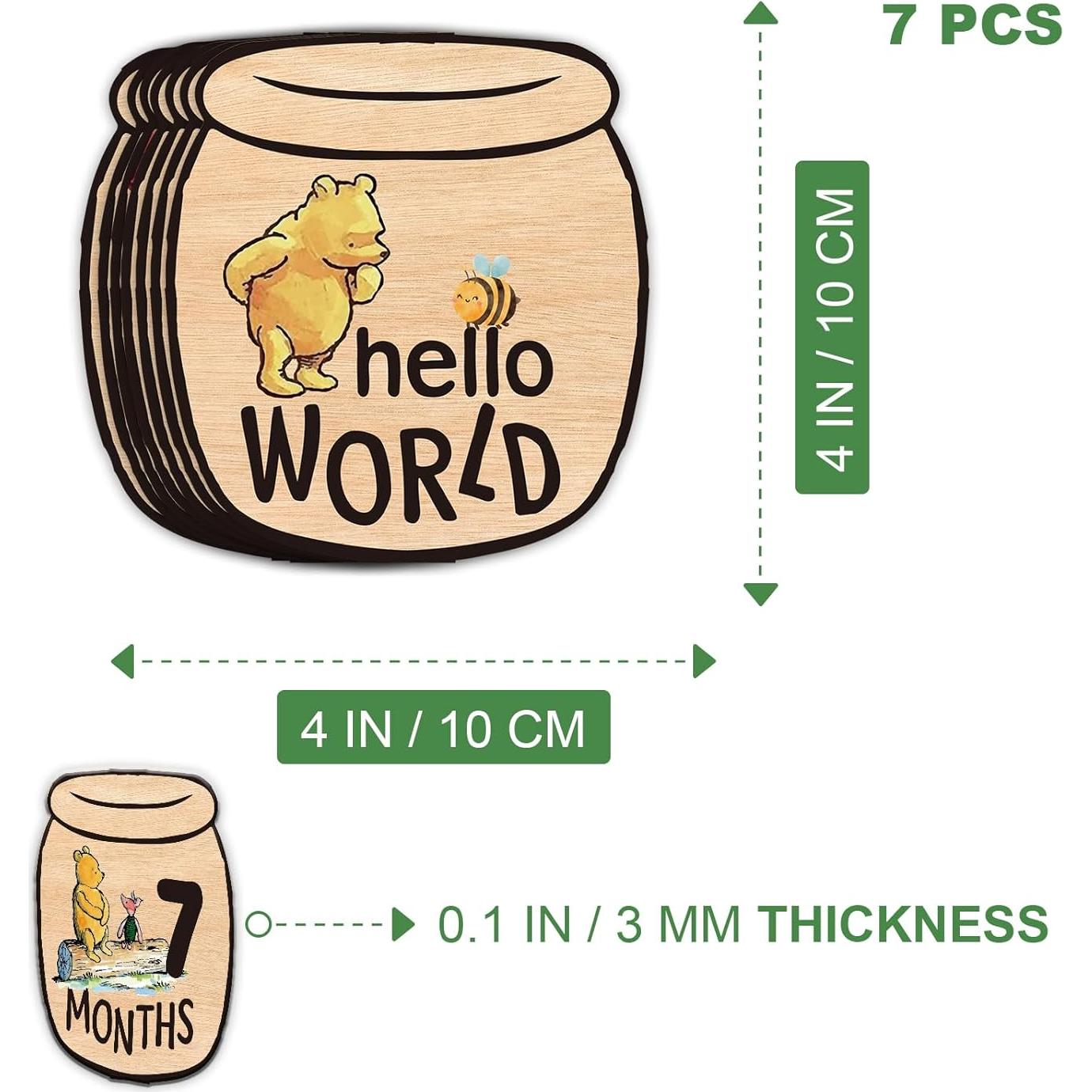 Tarjetas de Hito Mensual de Madera Oso - 12 Carteles Doble Cara