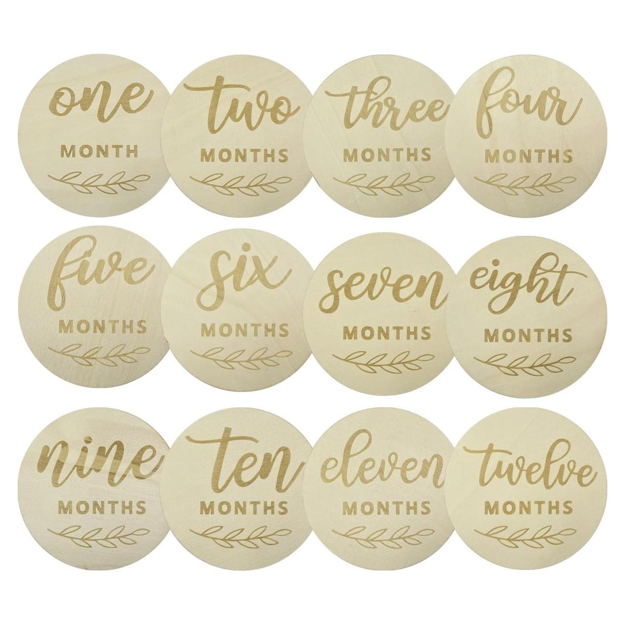 12 Tarjetas de Hitos Mensuales de Madera para Bebé - Recuerdos