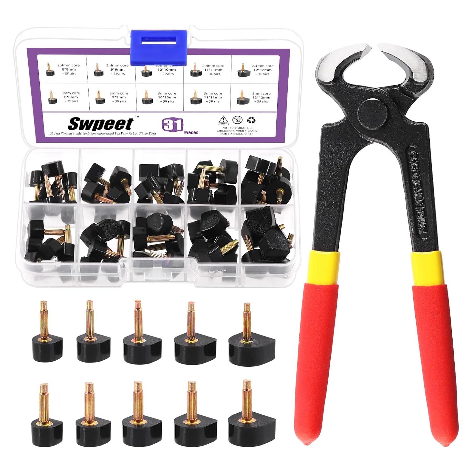 Kit de Reparación de Tacones Altos Swpeet 30 Pares + Alicates