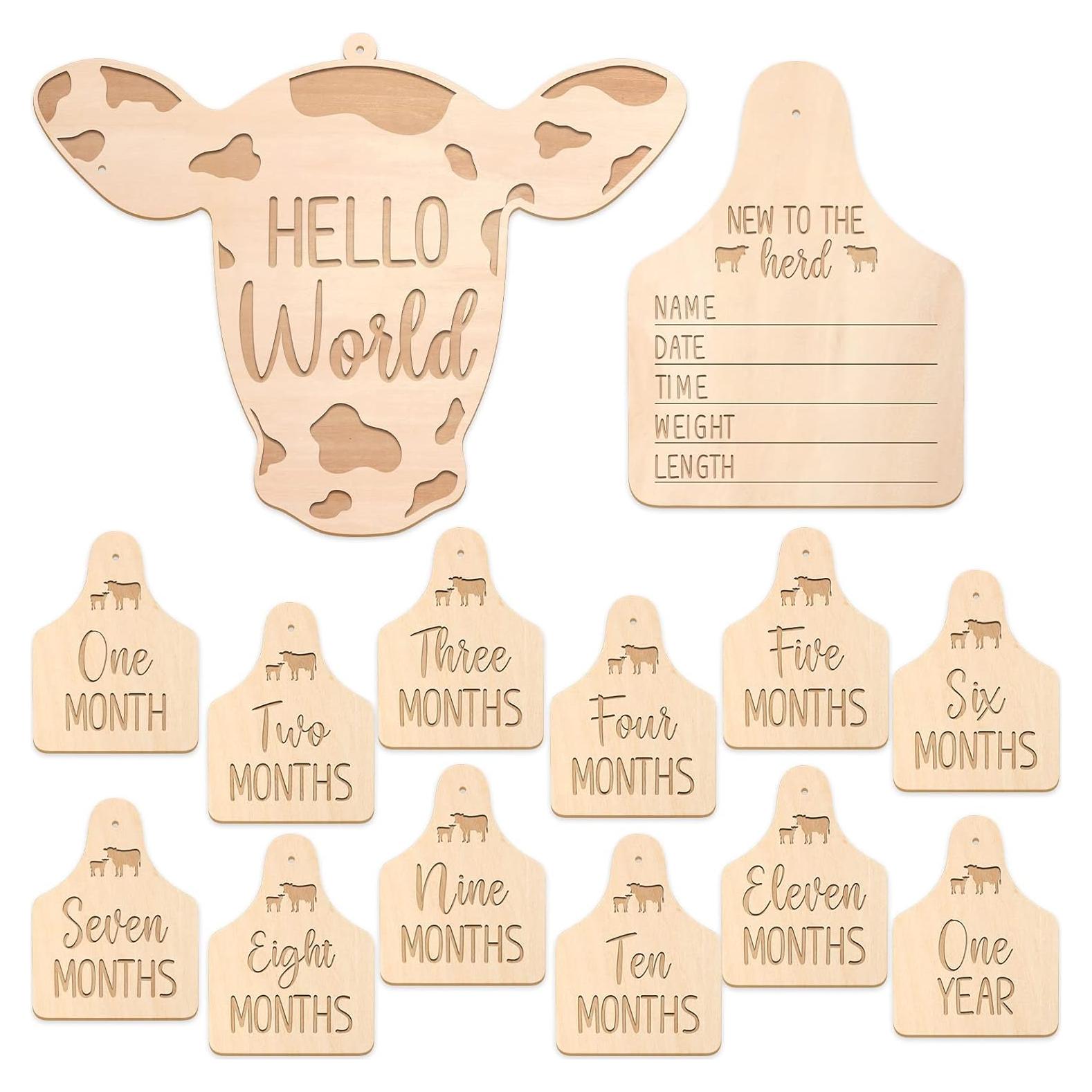 Tarjetas Mensuales de Bebé Huray Rayho - Set de 14 Tarjetas de Madera