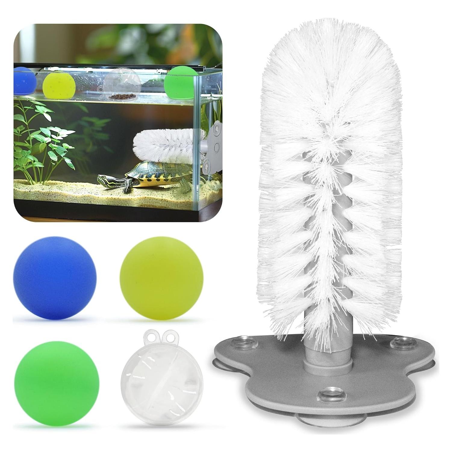 Accesorios para Acuario de Tortuga JJMOLLE - Cepillo y 4 Pelotas