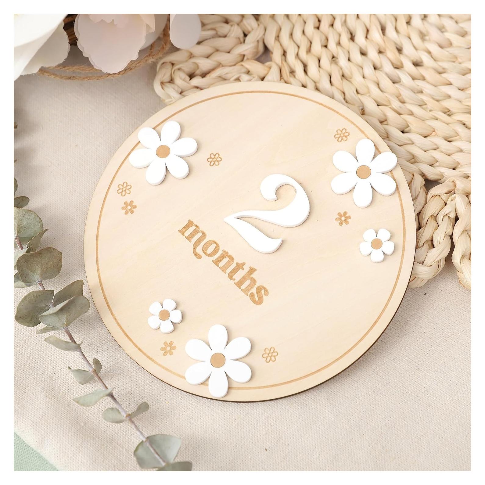 Tarjetas de Hito de Madera Boho Flor Margarita 1-12 Meses