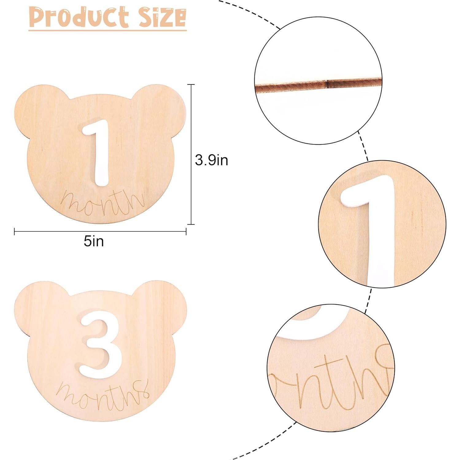 Tarjetas de Hitos Mensuales Osito de Madera 1-12 Meses