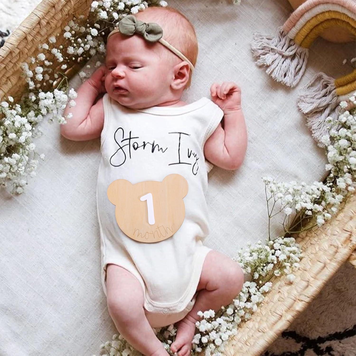 Tarjetas de Hitos Mensuales Osito de Madera 1-12 Meses