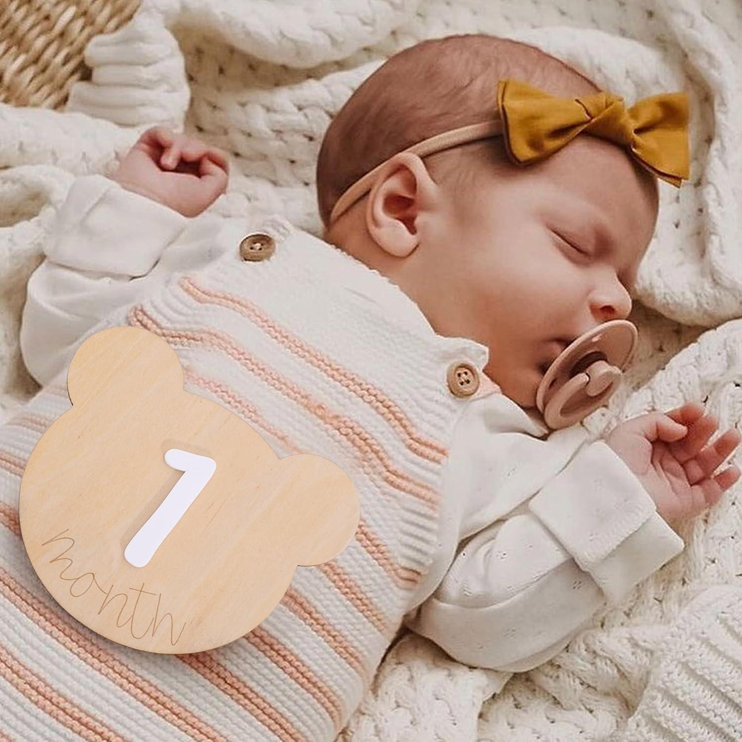 Tarjetas de Hitos Mensuales Osito de Madera 1-12 Meses