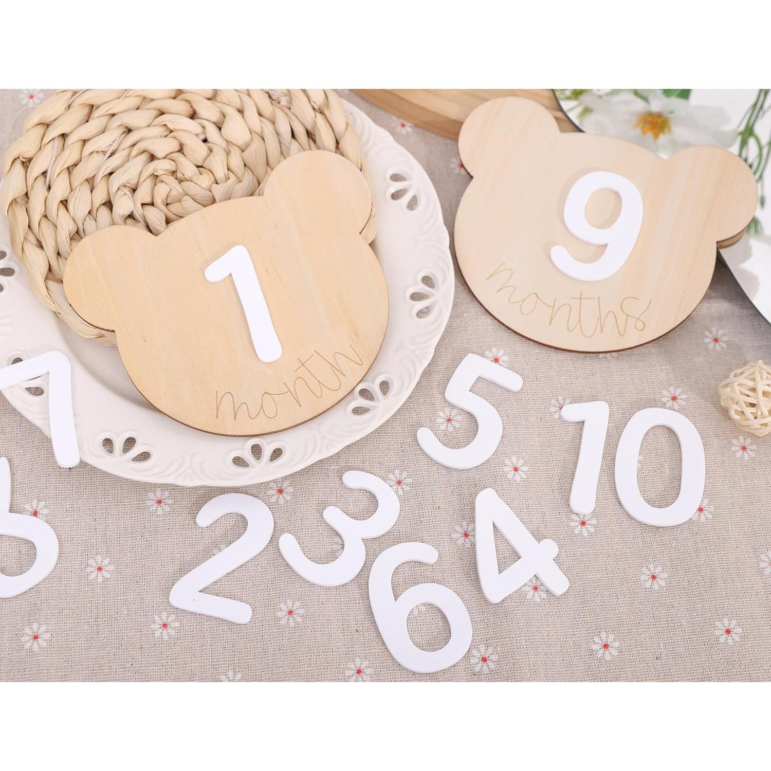 Tarjetas de Hitos Mensuales Osito de Madera 1-12 Meses