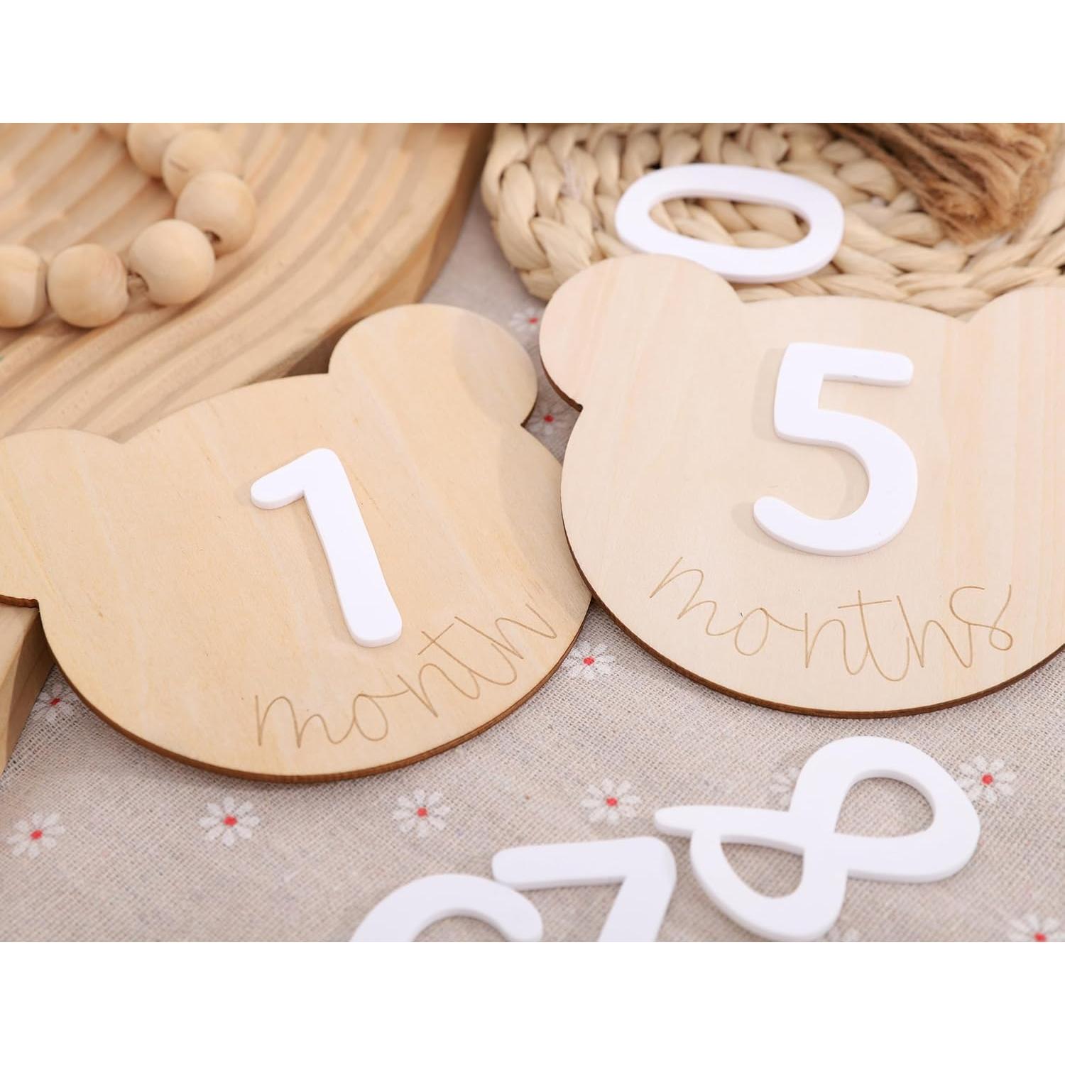 Tarjetas de Hitos Mensuales Osito de Madera 1-12 Meses