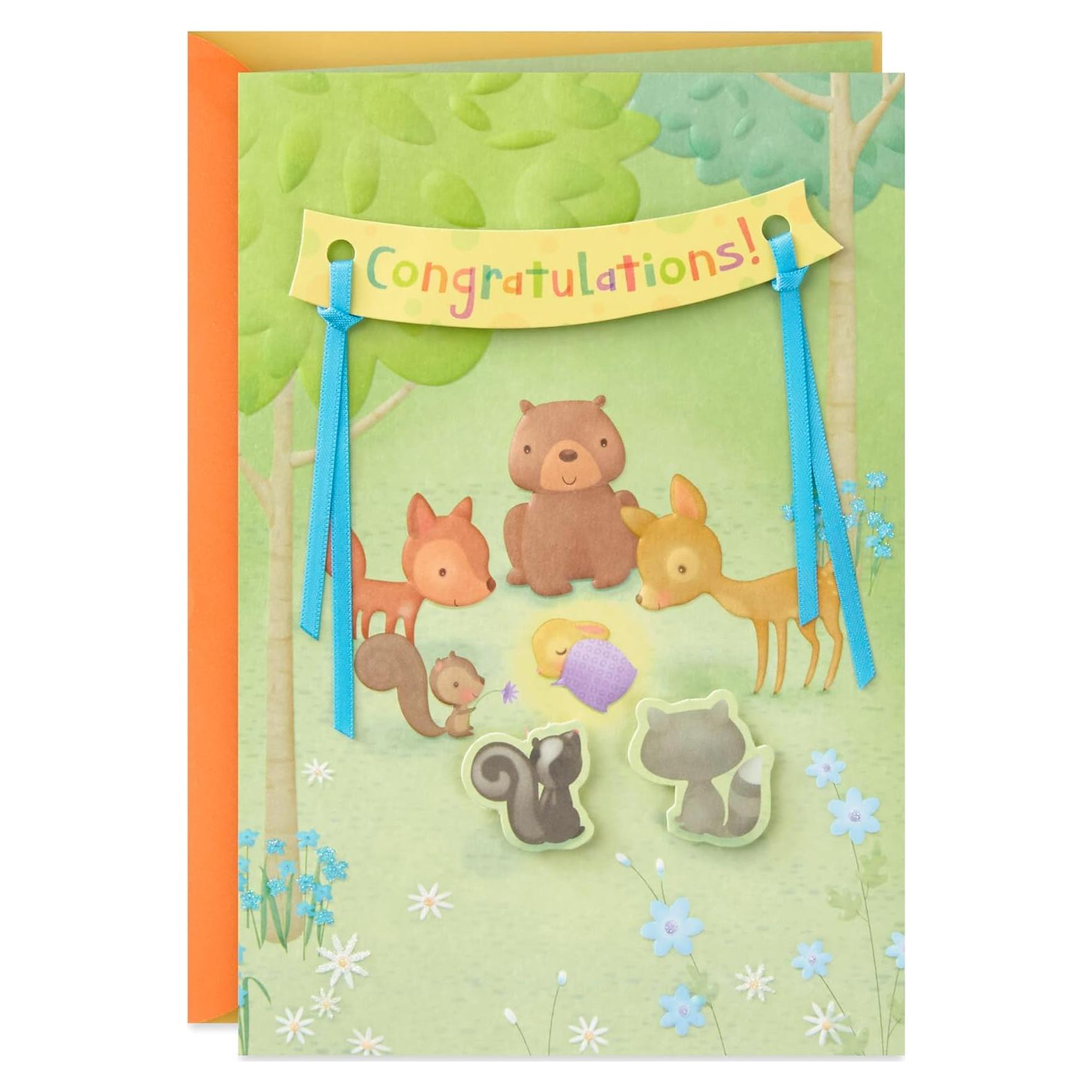 Tarjeta de Baby Shower Hallmark Animales en el Bosque 12.7x18.3cm